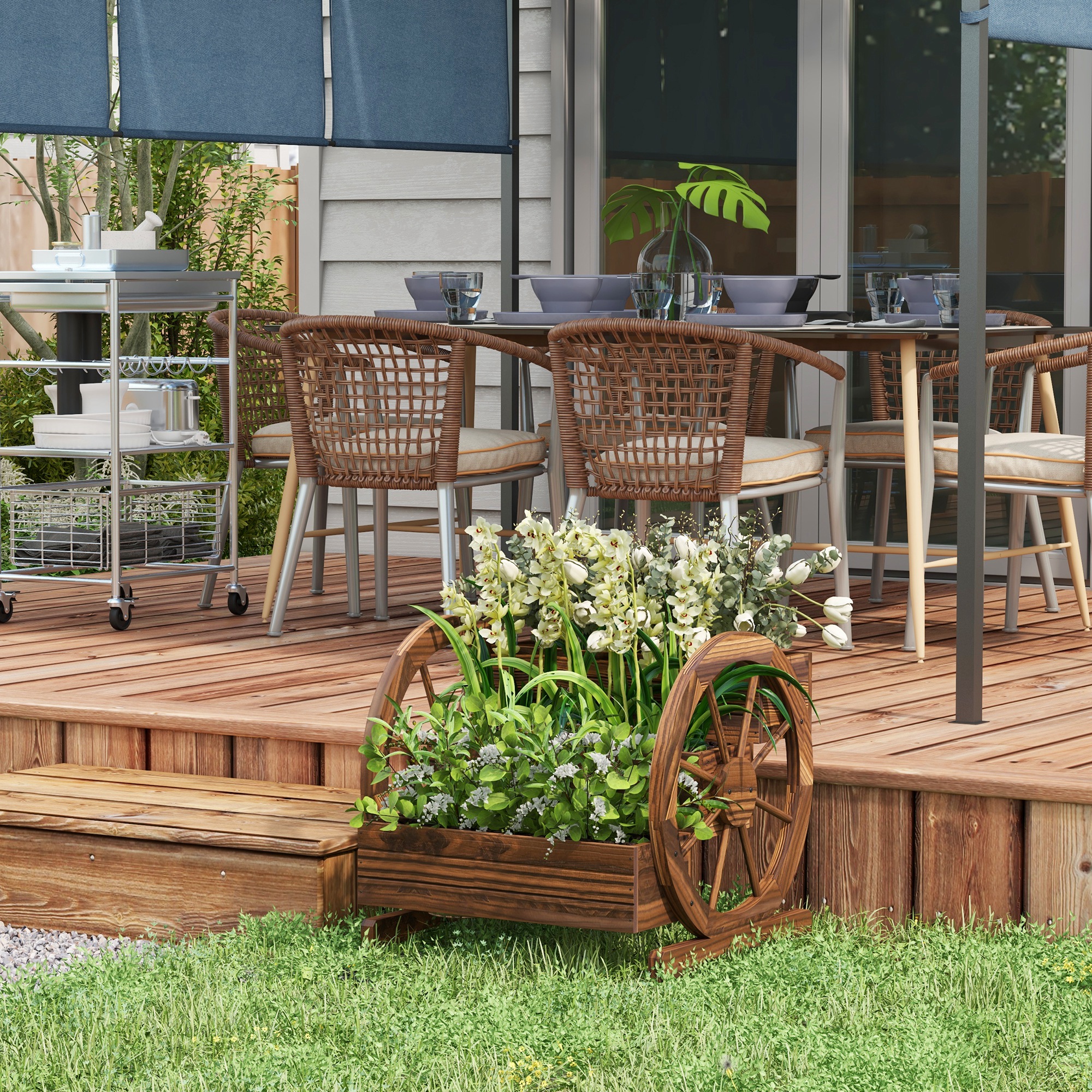 Jardinera de madera tipo carreta, 3 niveles, para verduras y flores, 25 x 24 x 23 pulgadas