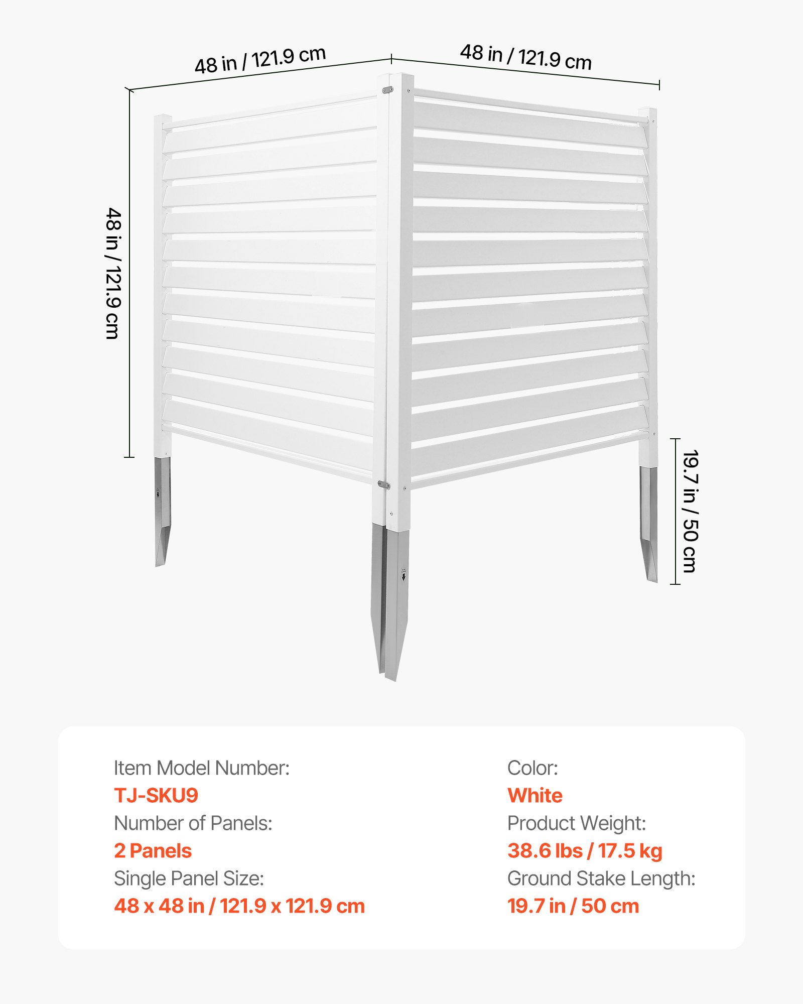 2 Panels Outdoor Privacy Screen, 48 X 48 In Air Conditioner Fence With 19.7 In Ground Stakes, Pool Equipment Enclosure, Louvered Vinyl Privacy Fence, Ideal For Trash Can And A/C Units, White