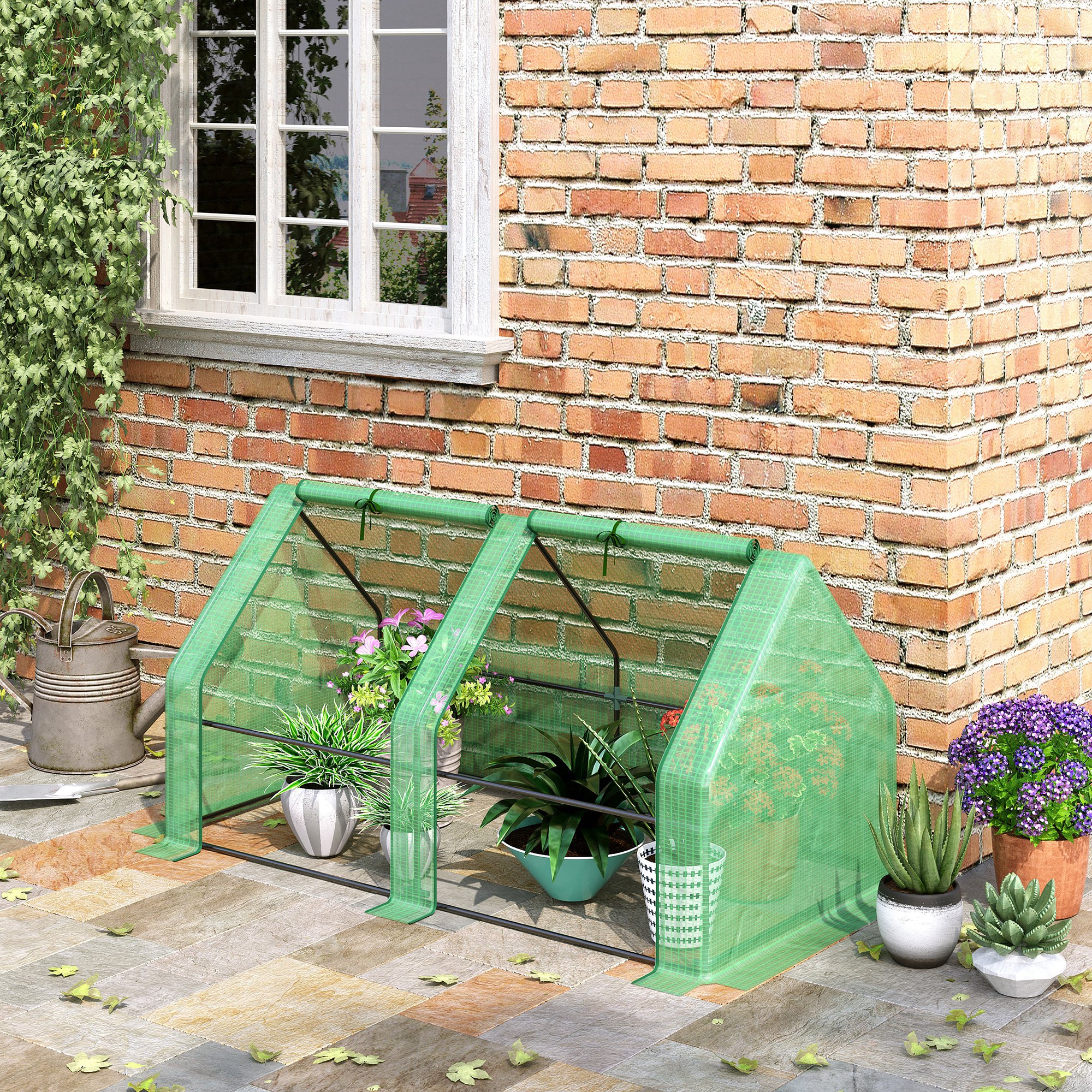 Portable Mini Greenhouse, Outdoor Garden with Large Zipper Doors and Water/UV PE Cover, 6 x 3 x 3, Green