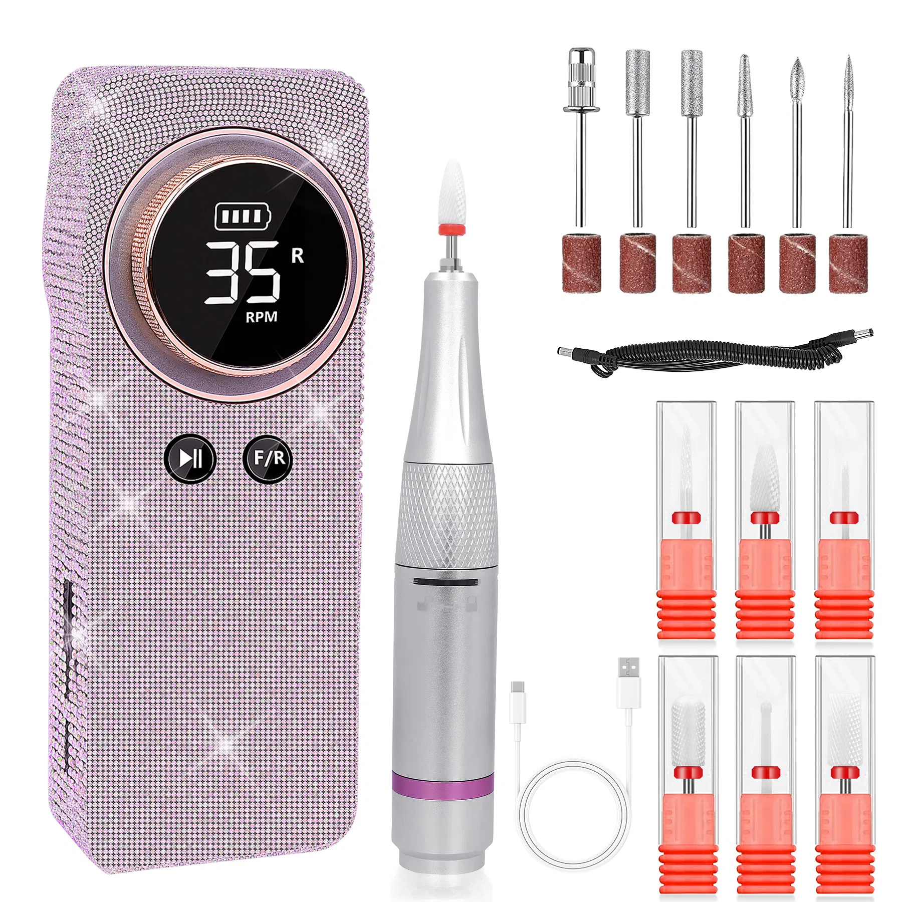 Portable Electric Nail Drill 35000RPM Nails Milling Cutter Wireless Pedicure Grinder Rechargeable Nail Drilling Machine Silver