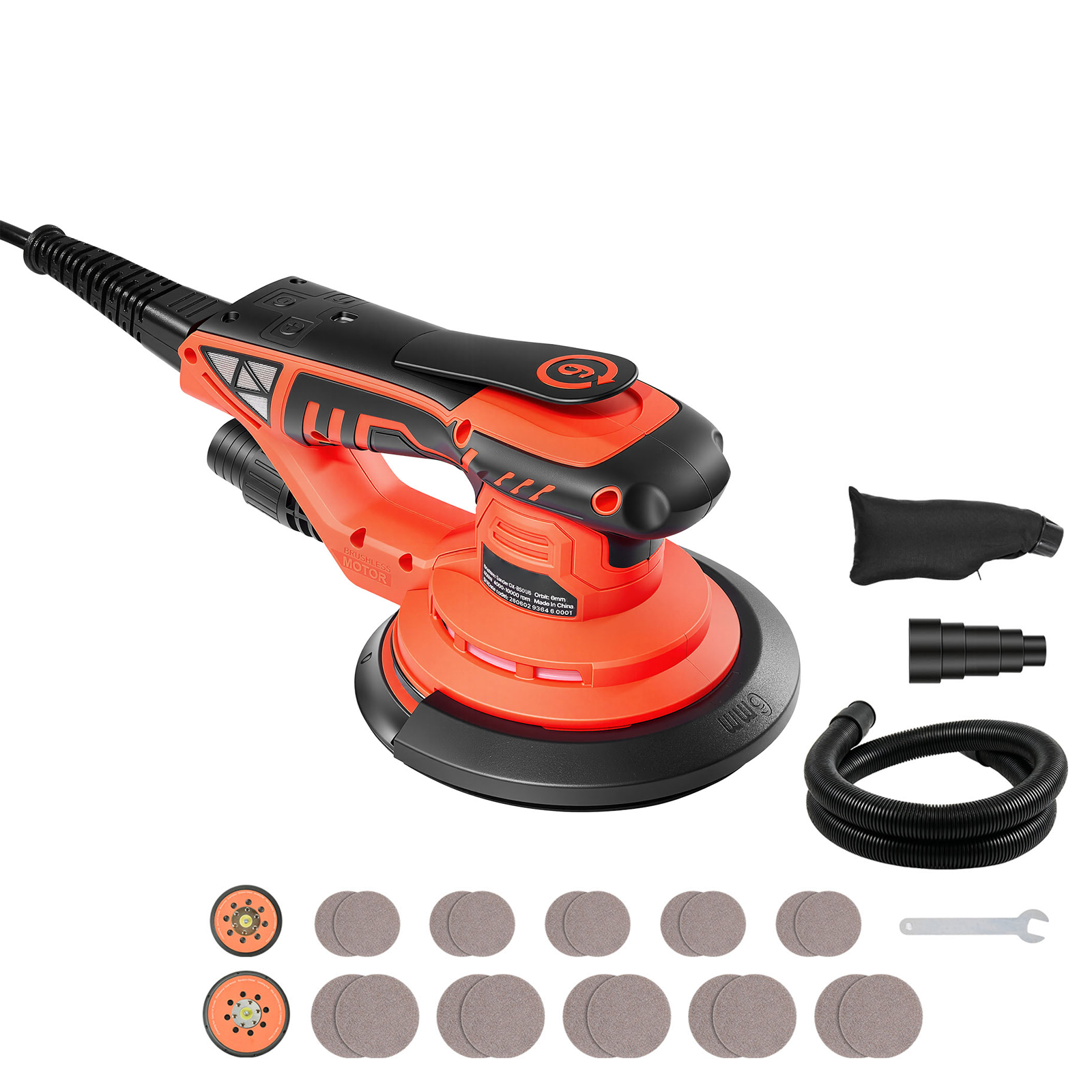 5 & 6-Inch Random Orbital Sander 400W Brushless Orbital Sander, 4000-10000RPM 7 Speeds Electric Palm Sanders With 20PCS Sandpapers, Dust Bag & Vacuum Hose For Woodworking Detailing Sanding