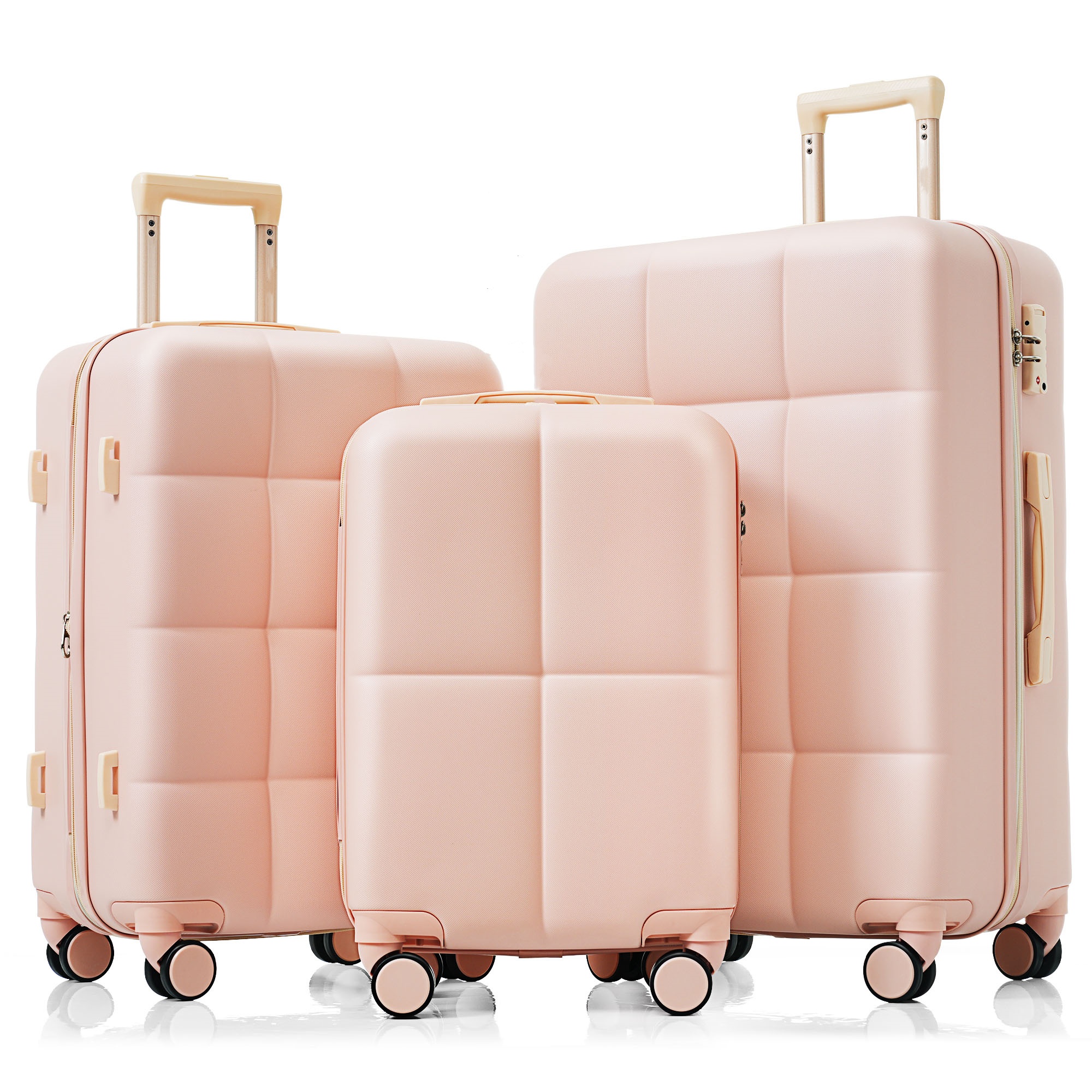 Set de equipaje de 3 piezas, maletas rígidas ABS, portavasos, ruedas giratorias
