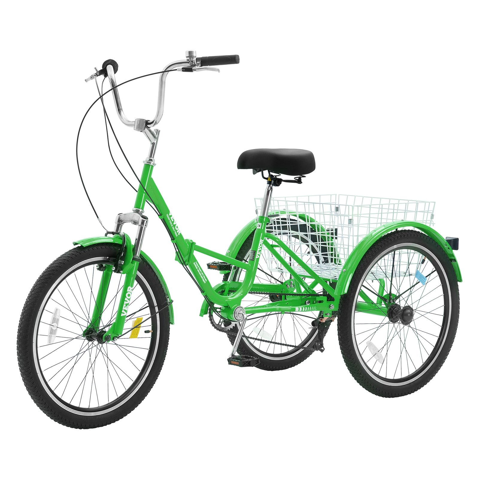 Triciclo plegable para adulto, 24 pulgadas, 7 velocidades, con canasta, verde