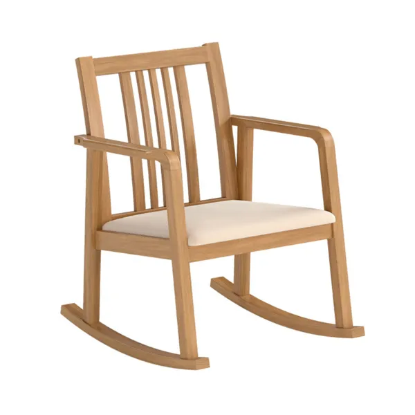 Silla mecedora de madera maciza, 400 libras, con cojín de lino - Natural