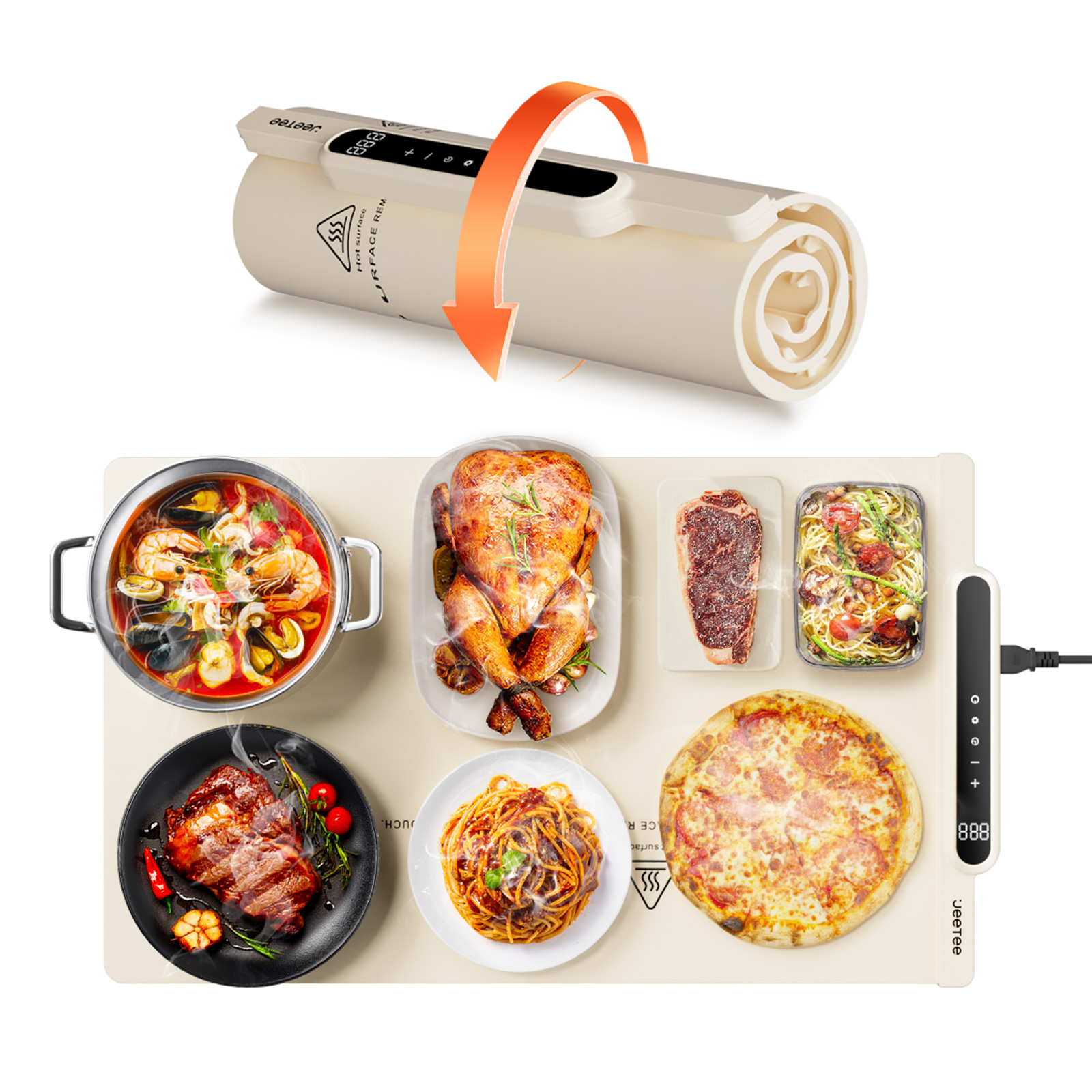 Almohadilla térmica de silicona para alimentos, 10 ajustes de temperatura, plegable