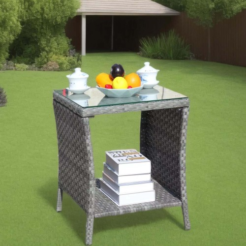 Mesa de centro para patio exterior con vidrio templado transparente