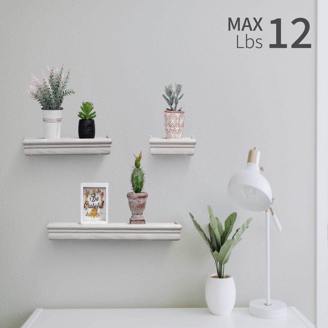 Floating Shelves 17.9 Wall Mounted Wood Shelves For Bathroom, Bedroom, Living Room, Kitchen, Hanging Shelf For Books Storage Decor With Invisible Brackets, White