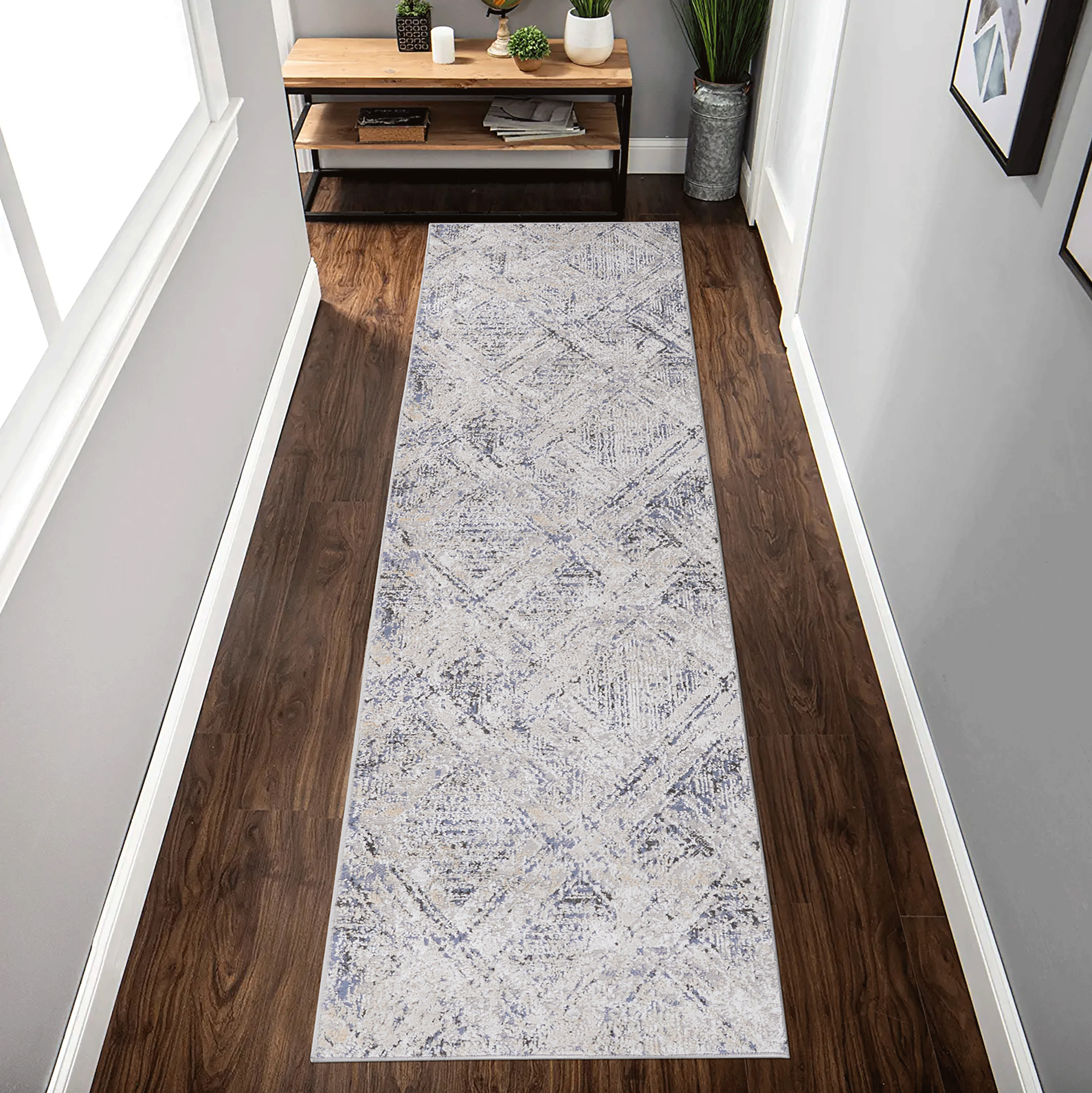PAYAS 2X8 Blue  Grey  Geometric Runner Rug