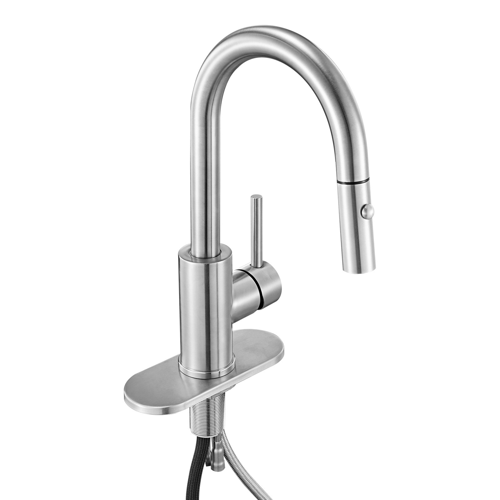 Grifo monomando de níquel cepillado con rociador extraíble para fregadero de cocina/baño.