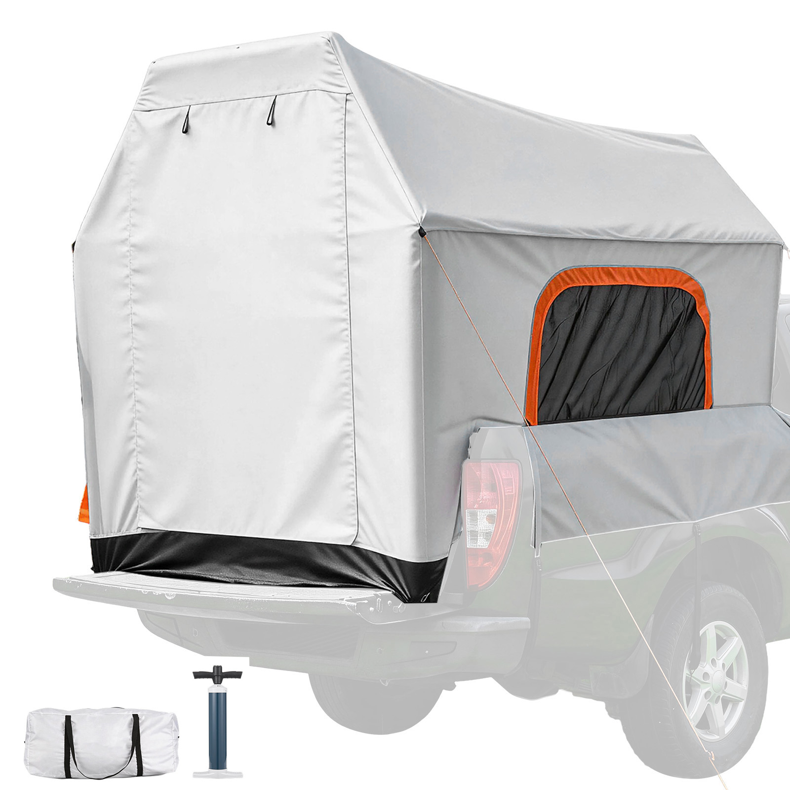 Inflatable Pickup Truck Tent, 7.2 X 5.4 FT 3-Season Truck Bed Tent With Ventilated Mesh Windows, PU2000mm Waterproof Pickup Camping Tents For Outdoor Hiking Activities - Air Pump Included