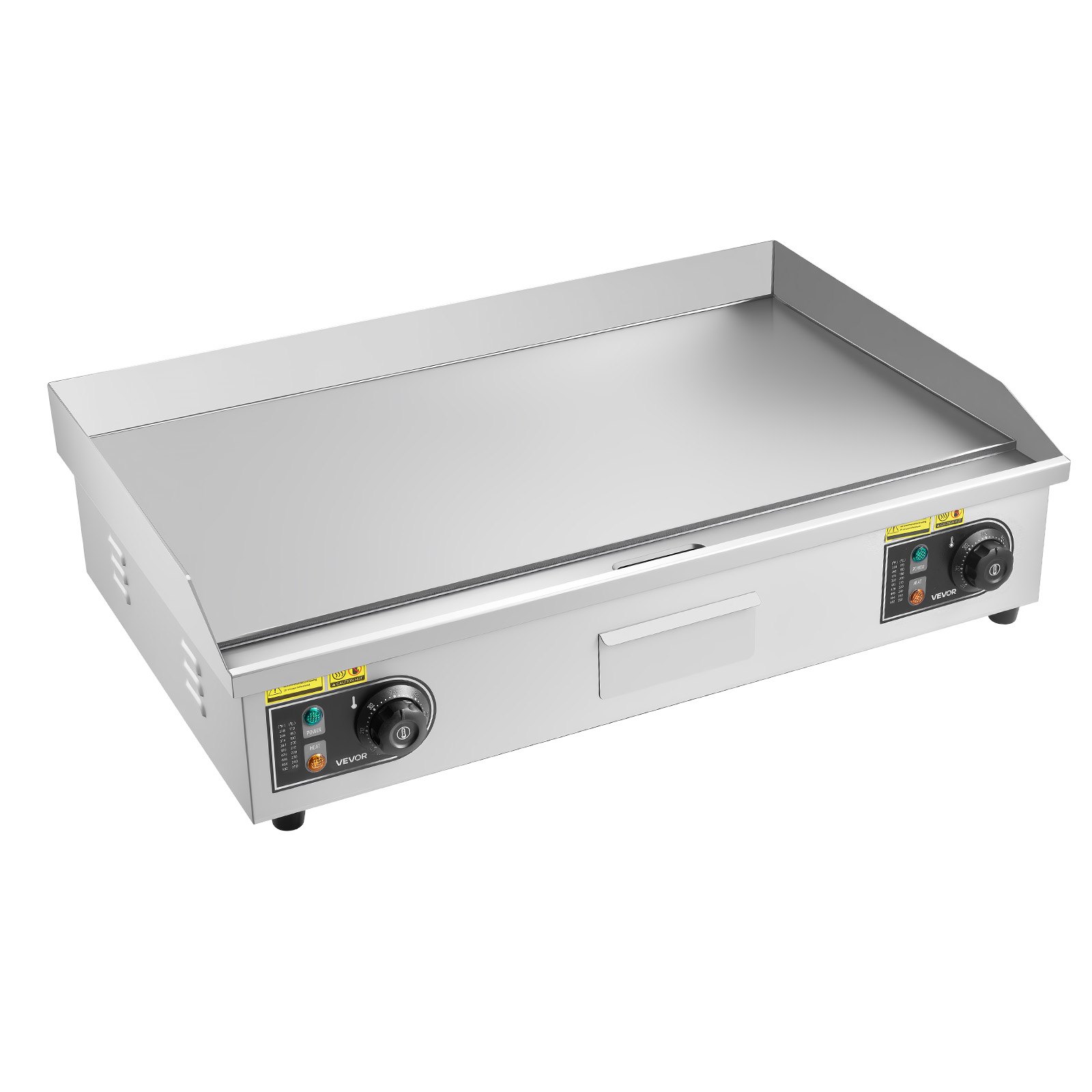 Commercial Electric Griddle, 28.54 X 15.75 Inches, 4400W, 122-570°F Adjustable Temp Control, Stainless Steel Body, Half Grooved Half Flat, With 2 Spatulas, 2 Brushes, And 4 Foot Pads, For Steak