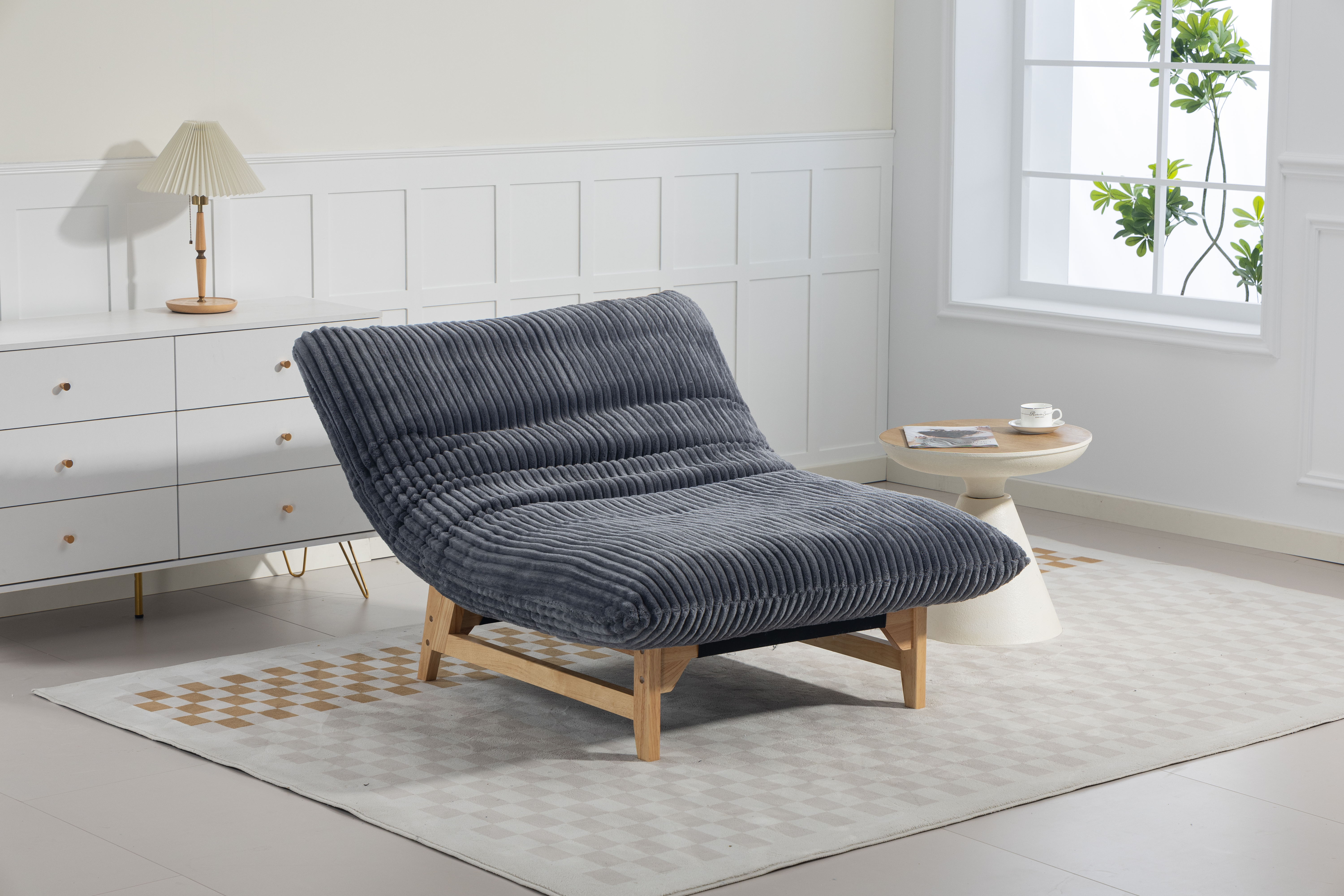 Puf de pana para adultos con respaldo, sofá individual sin brazos para sala y dormitorio.