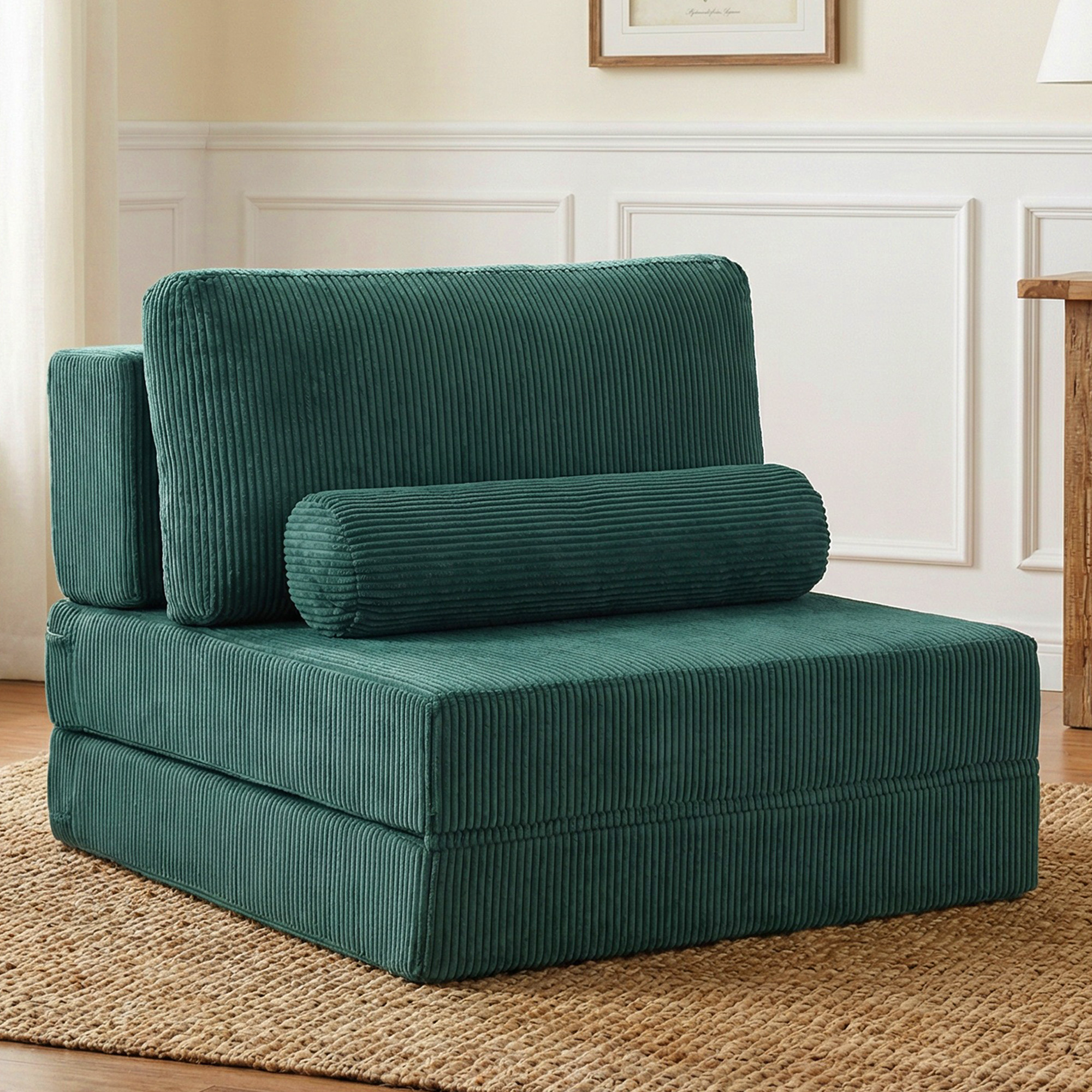 Foldable Castle Sofa Modular PlayCouchfor Living Room & Bedroom Instant Expansion Comfortable &Creative Design Furniture Seater With One Middle Seat,Green.