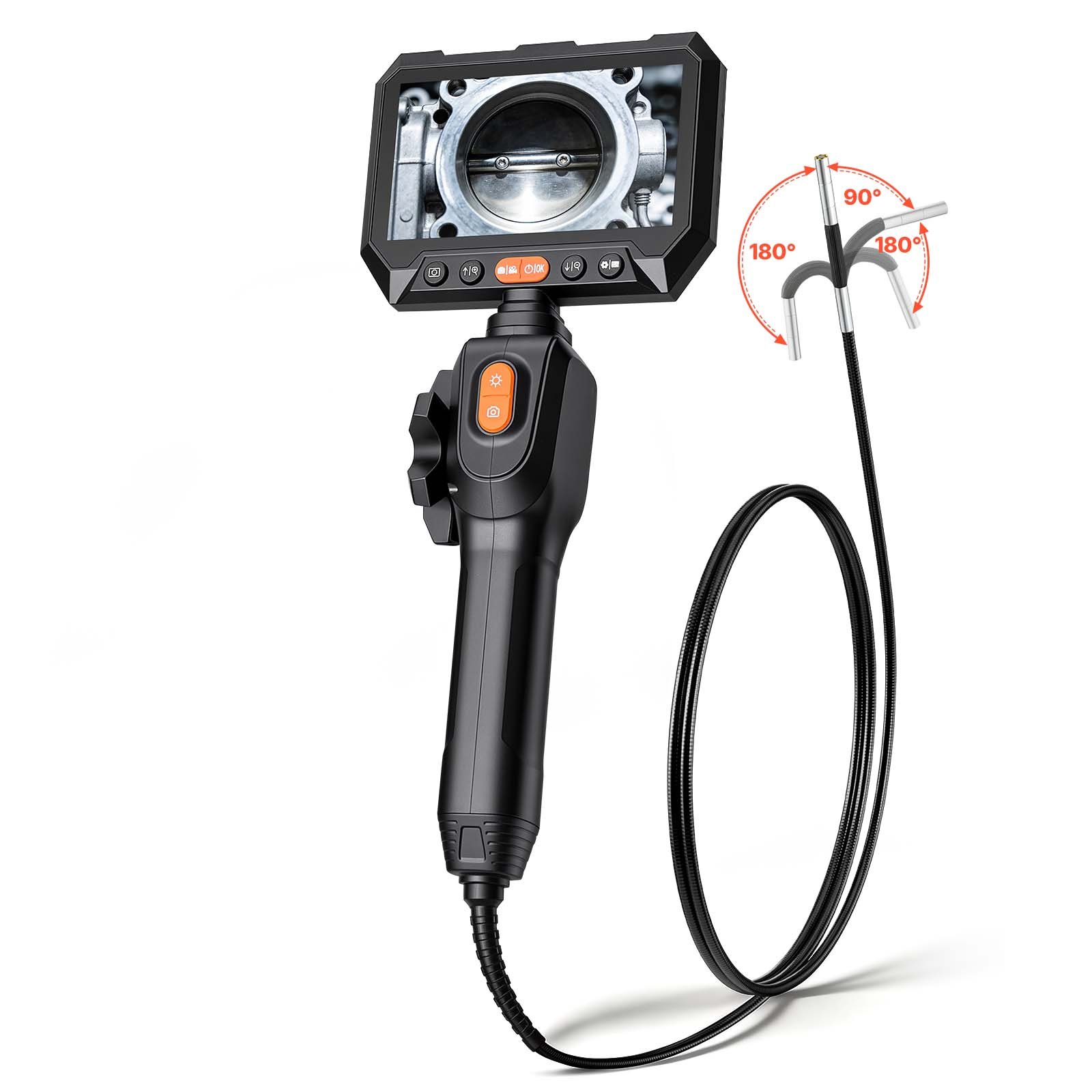 Boroscopio articulado con lente de 0.15, pantalla HD IPS de 5", zoom 8X, cable de 4.9 pies.
