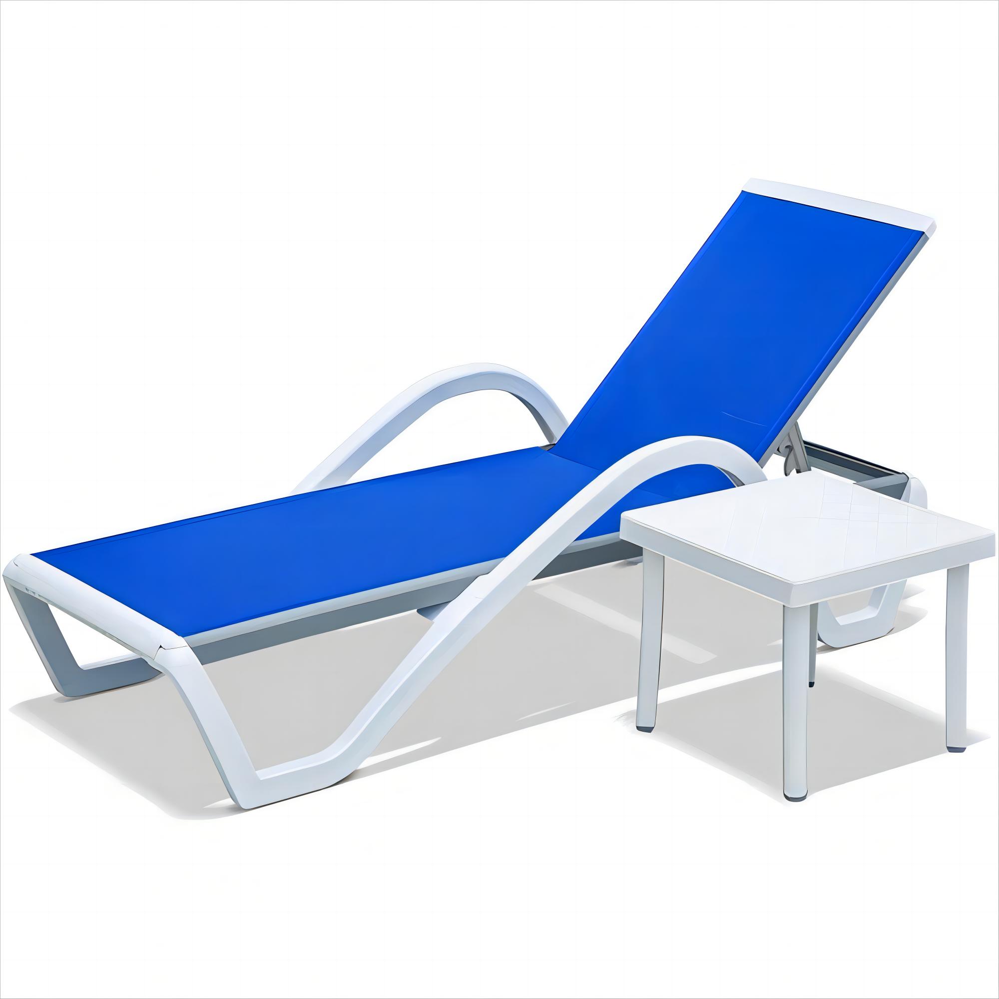Patio Chaise Lounge Adjustable Aluminum Pool Lounge Chairs With Arm All Weather Pool Chairs For Outside,in-Pool,Lawn  Blue, 1 Lounge Chair 1 Plastic Table
