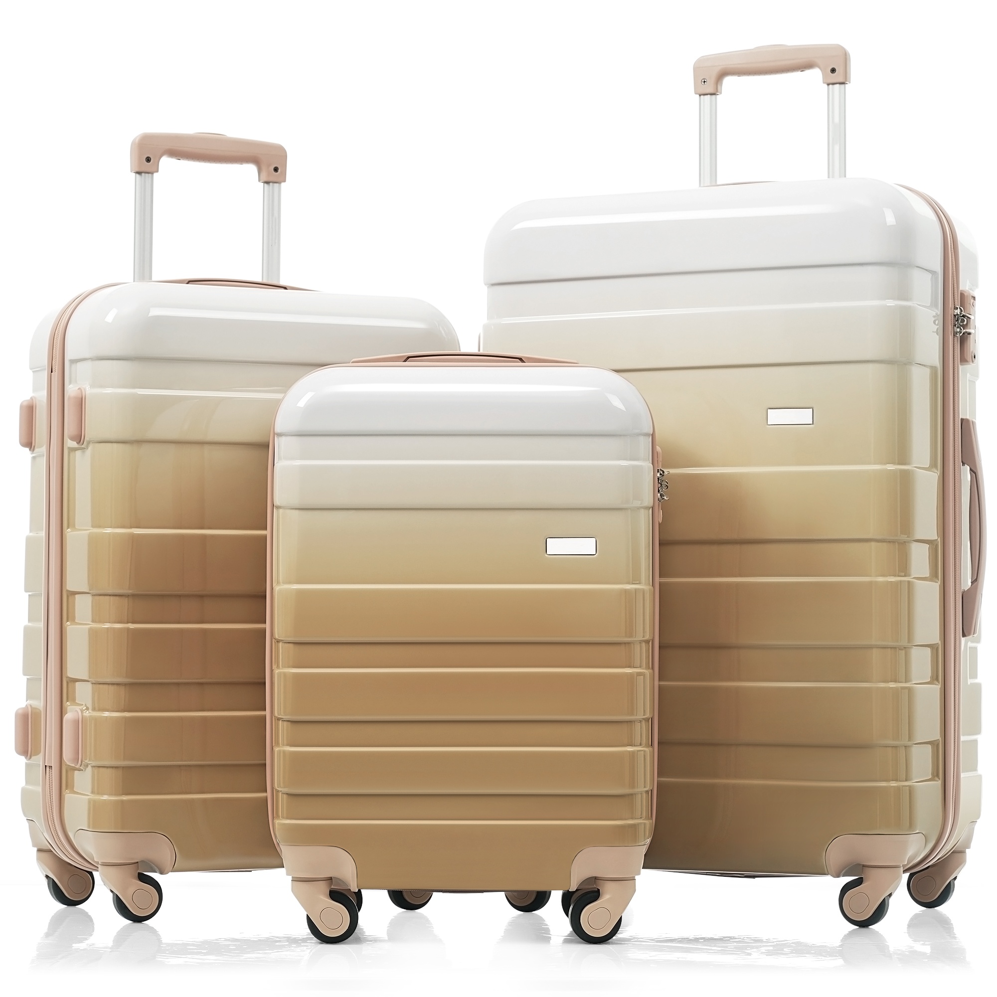 Luggage Sets New Model ABS Hardshell 3pcs Clearance Luggage Hardside Lightweight Durable Suitcase Sets Spinner Wheels Suitcase With TSA Lock 20 24 28   Tan