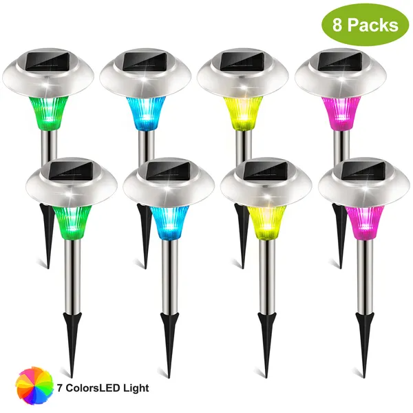 Luces solares para jardín, IP44 impermeables, cambio de color, para caminos (8 unidades)