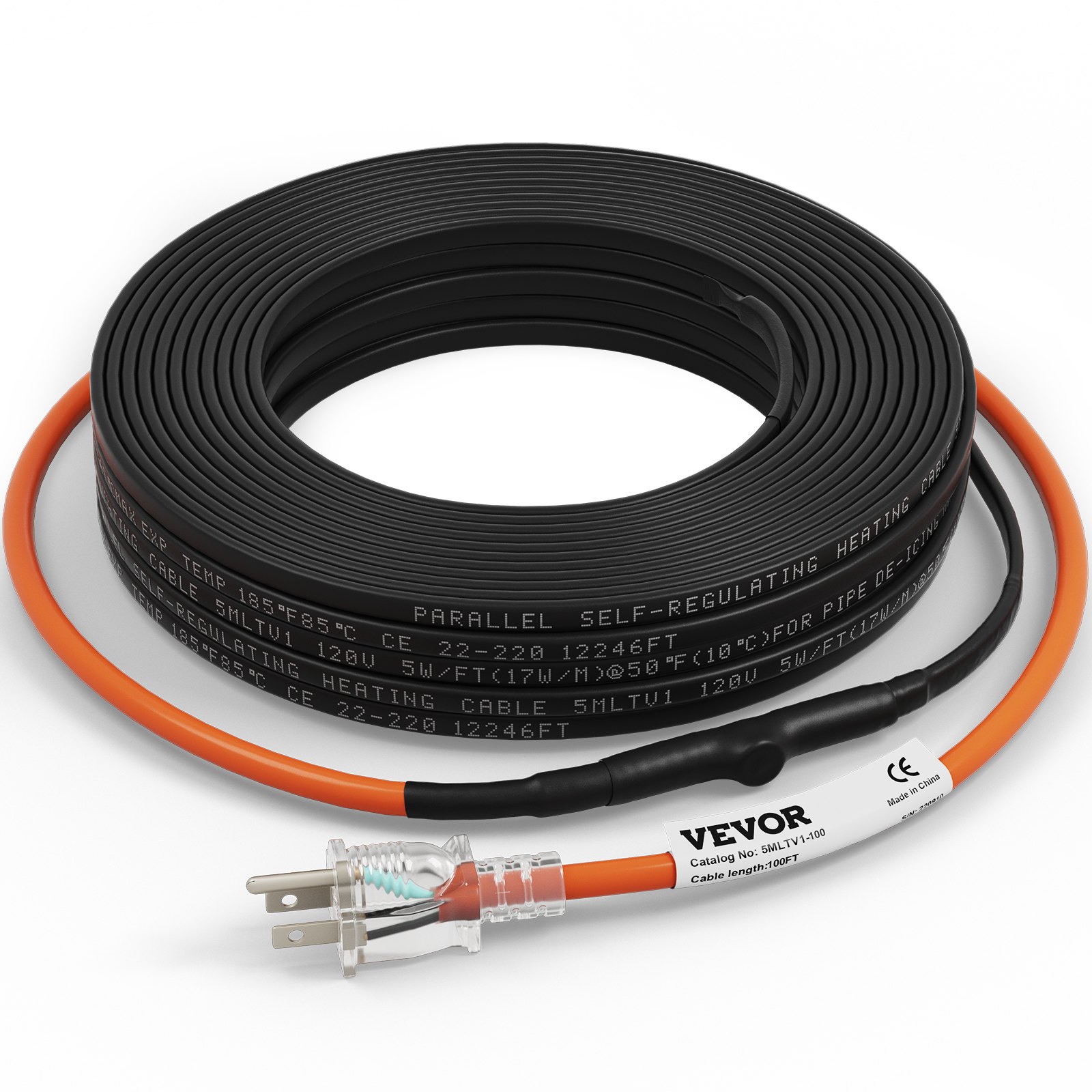 Cable calefactor autorregulable para tuberías, 100 pies, 5W/pie, 120V.