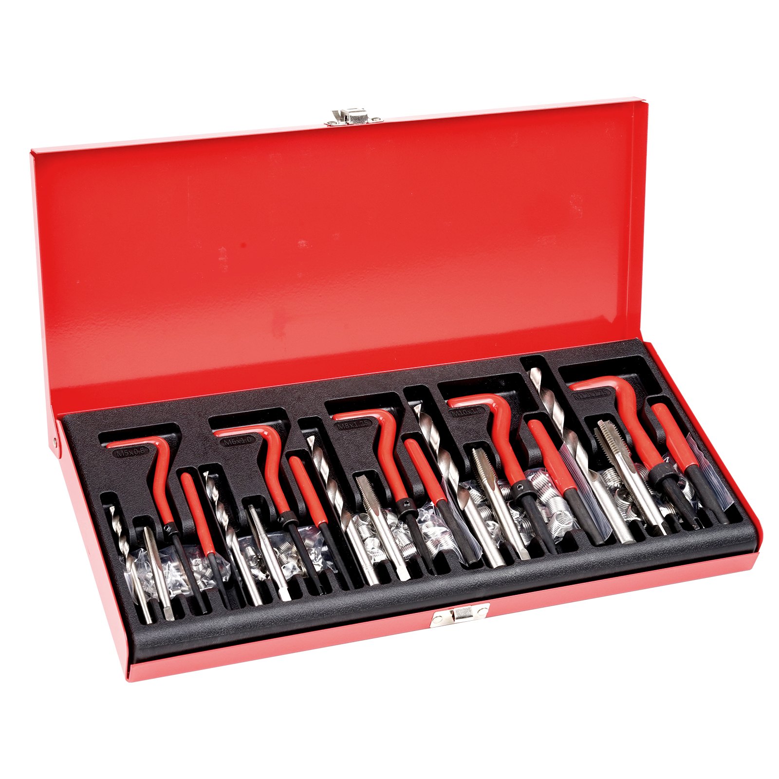 Helicoil Thread Repair Kit, 166-Piece Metric HSS Drill Helicoil Repair Kit, M5 M6 M8 M10 M12 Heli Coil Rethreading Tool Kit With HSS Drill Bits Thread Inserts Taps Breakoff Installation Tools