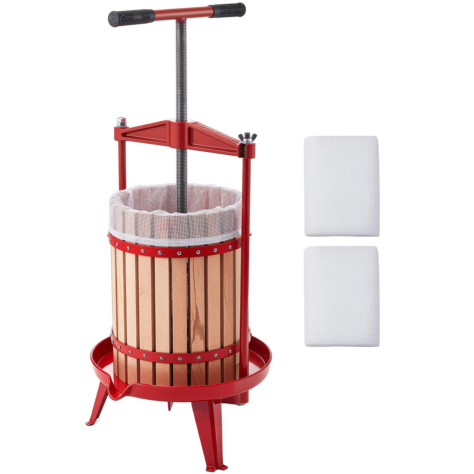 Prensa manual para frutas, 18 L, cesta de madera de haya, con 2 bolsas de filtro