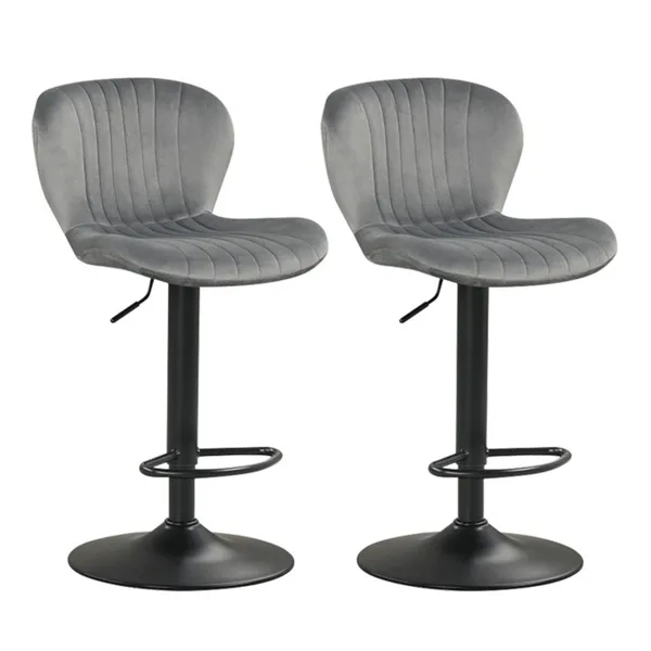 Juego de 2 taburetes de bar giratorios 360° de altura ajustable, terciopelo gris