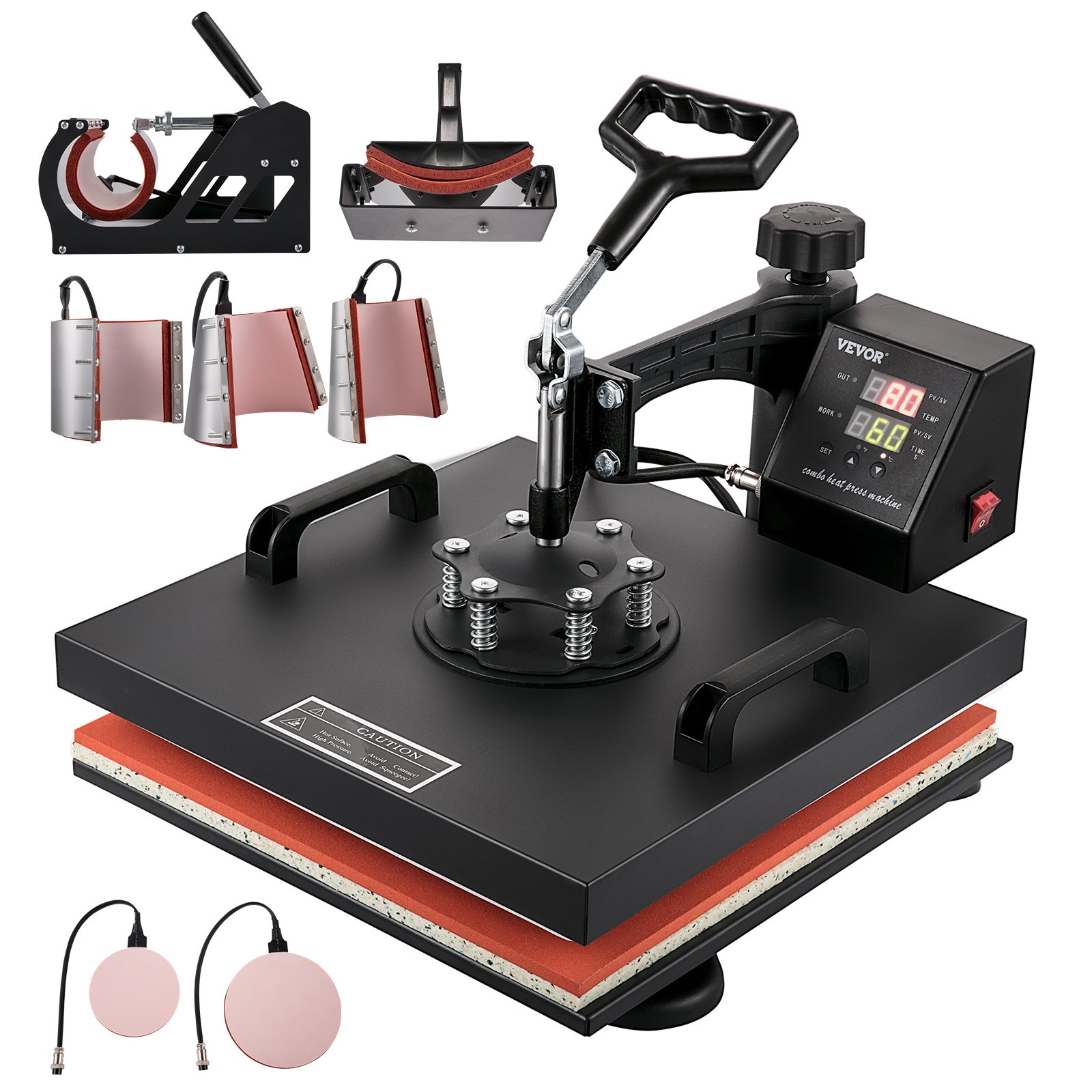 Heat Press Machine 15x15Inch 8pcs 1050W Combo Digital Multifunctional Sublimation Heat Transfer Machine Dual LED Display For T Shirts Hat Mug Cap Plate Swing Away Design