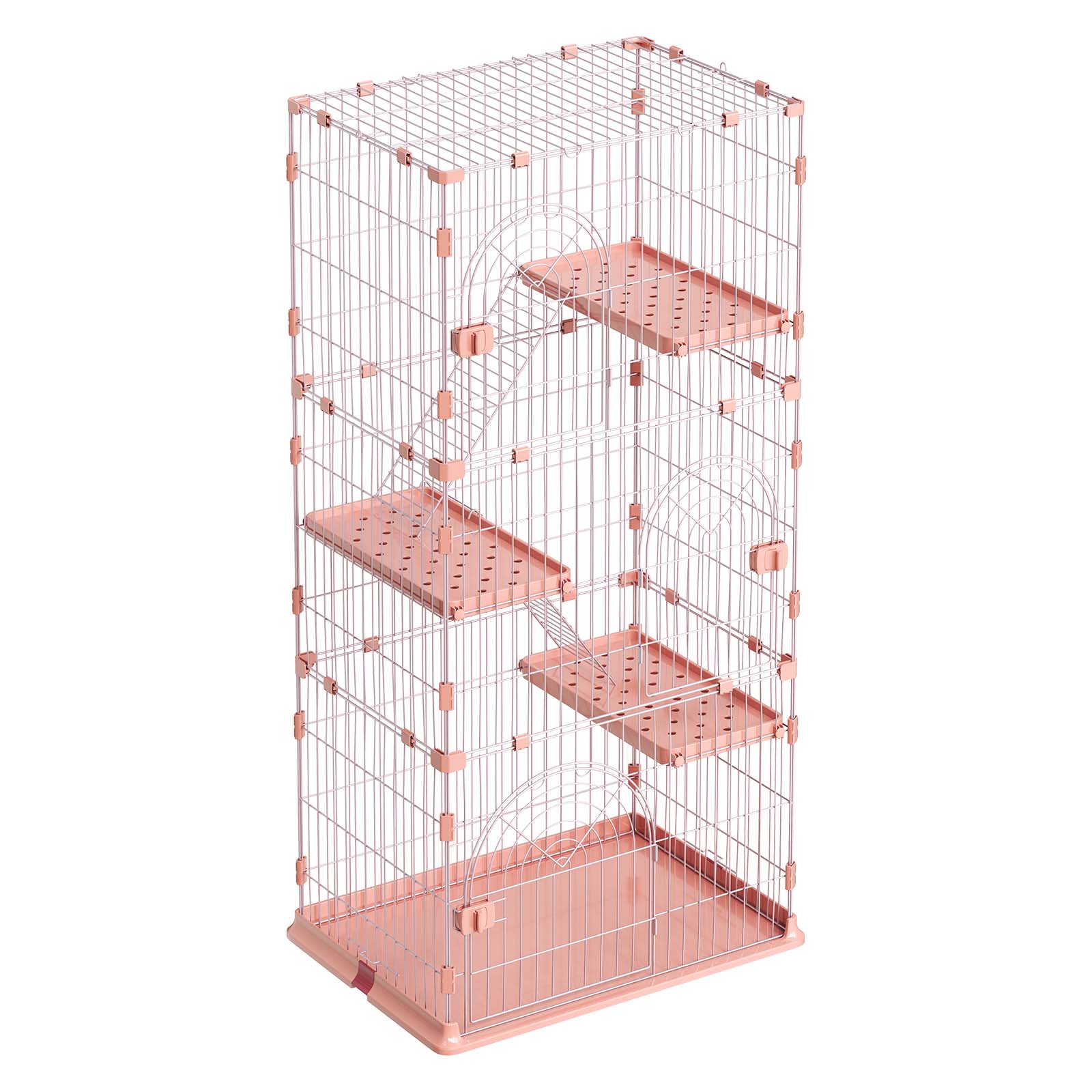 Cat Cage 4-Tier 33.07"x23.82"x64.37" DIY Cat Playpen With Ladders, Indoor Enclosure Detachable Metal Wire Kennel Crate, Large Exercise Place For 1-2 Cats, Kittens, Ferrets, Small Animals, Pink