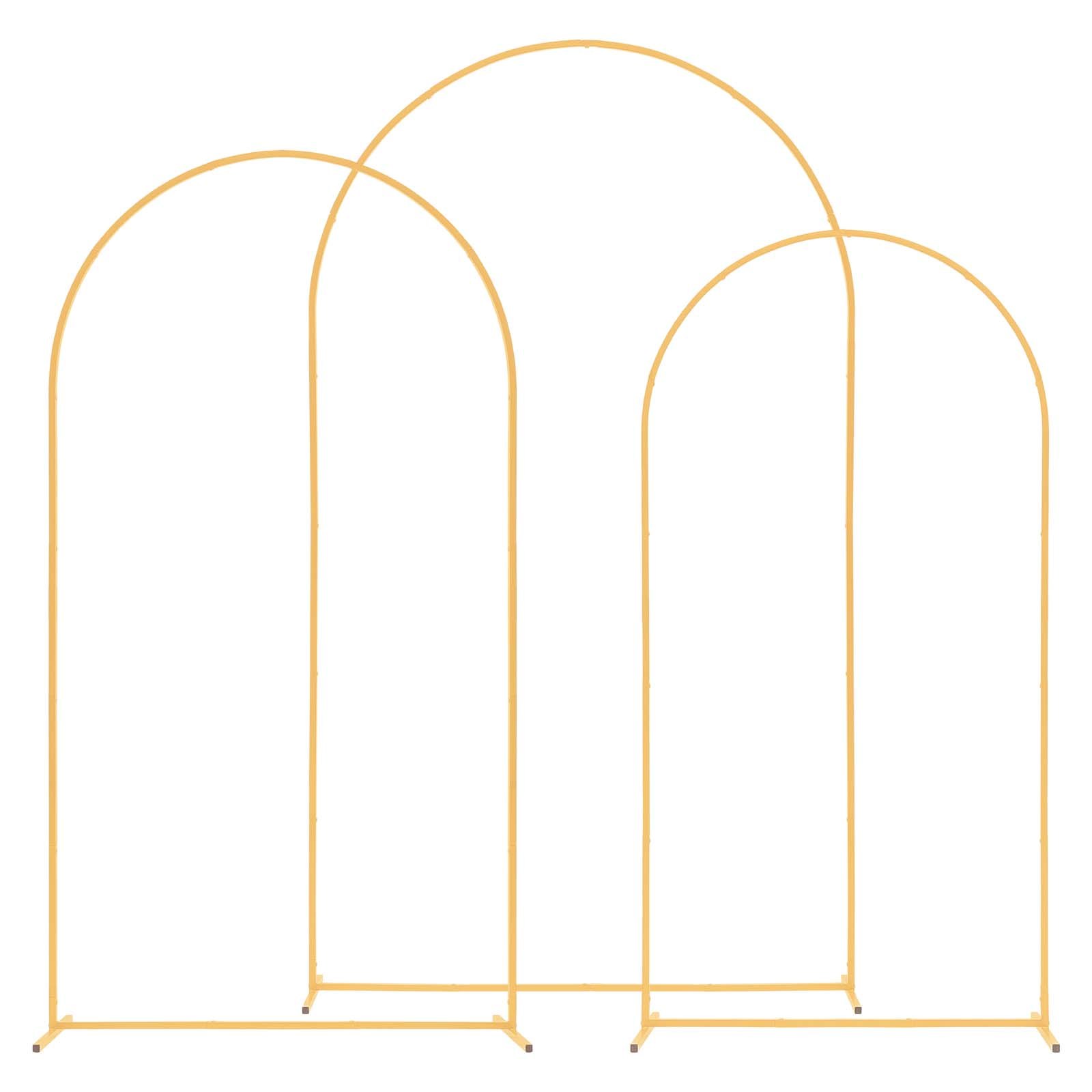 Soporte de arco para telón de fondo, juego de 3, 8, 7.2, 6.6 pies, metal dorado