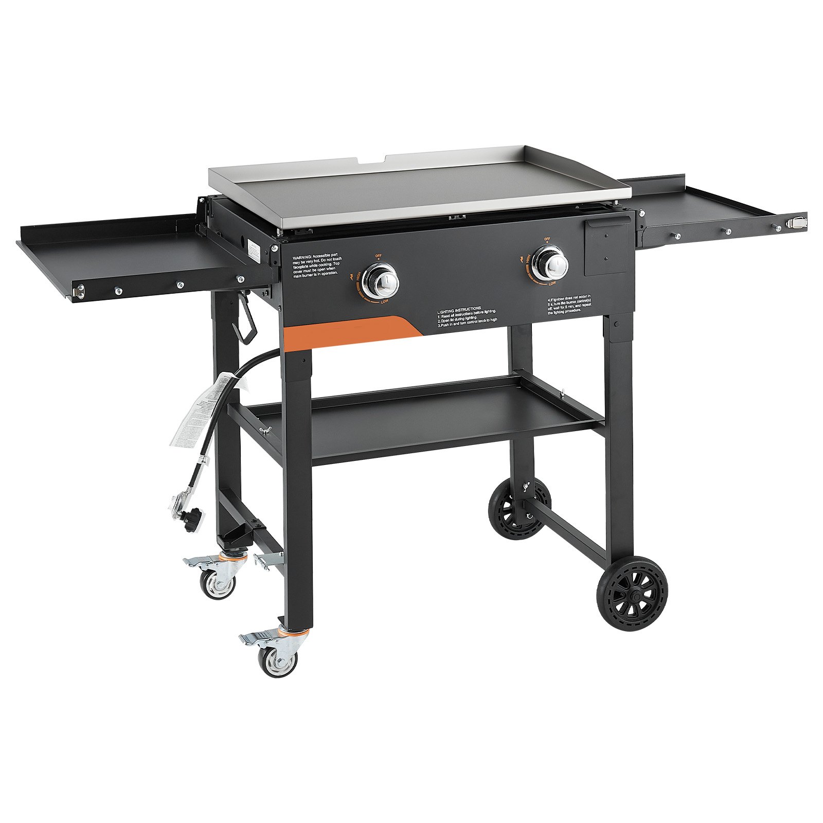 Plancha de gas de 2 quemadores, 28 pulgadas, plegable, con ruedas, 30000 BTU, exterior.