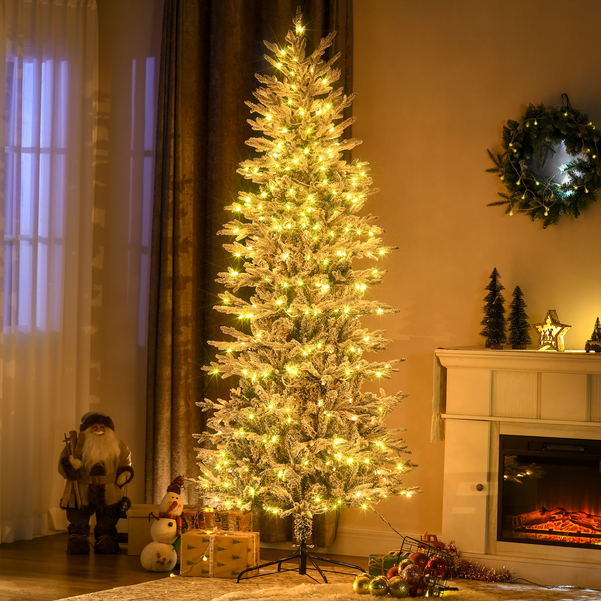 Árbol de Navidad artificial nevado preiluminado, 7.5 pies, luces amarillo cálido