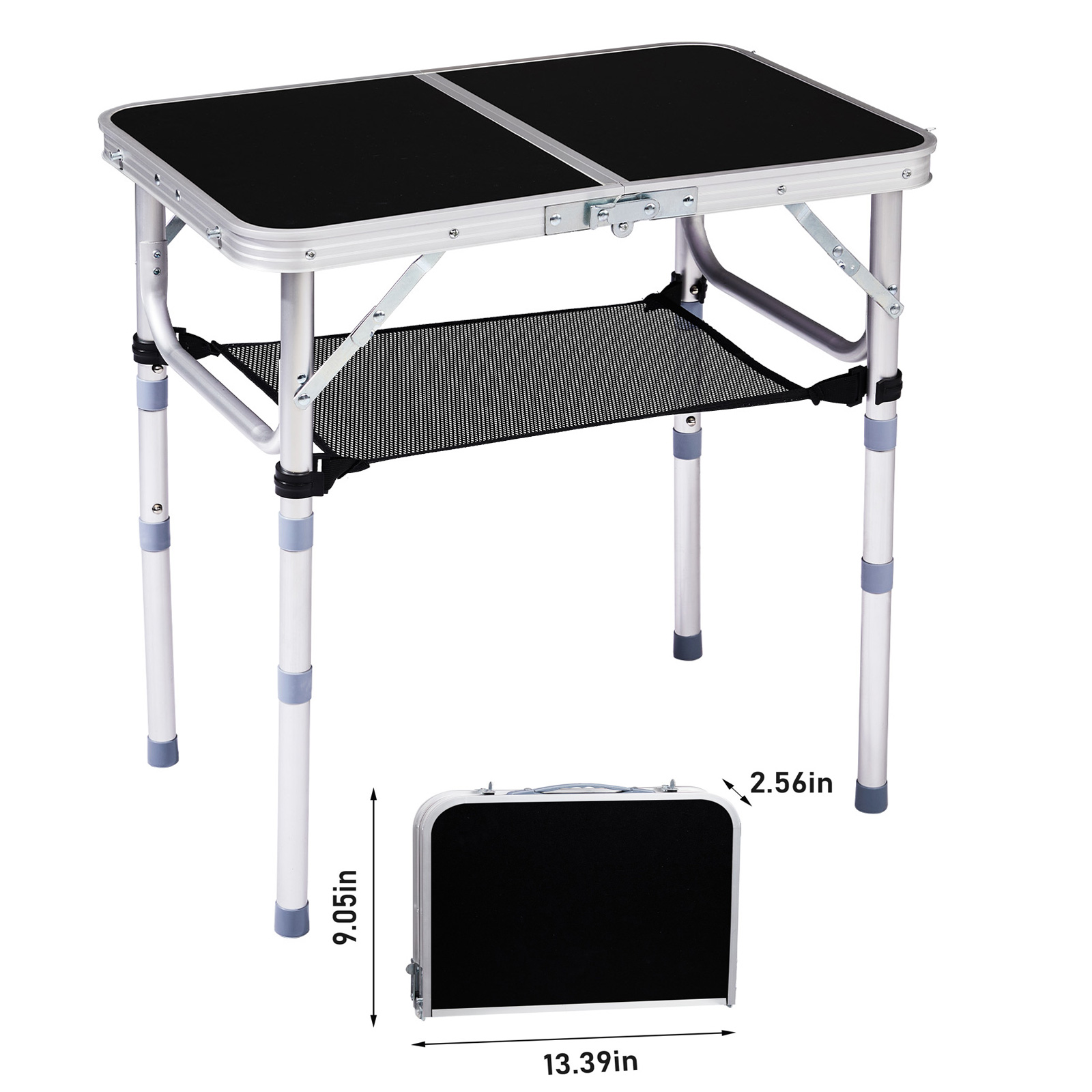 Mesa auxiliar plegable de aluminio de 2 pies, altura ajustable, para exterior