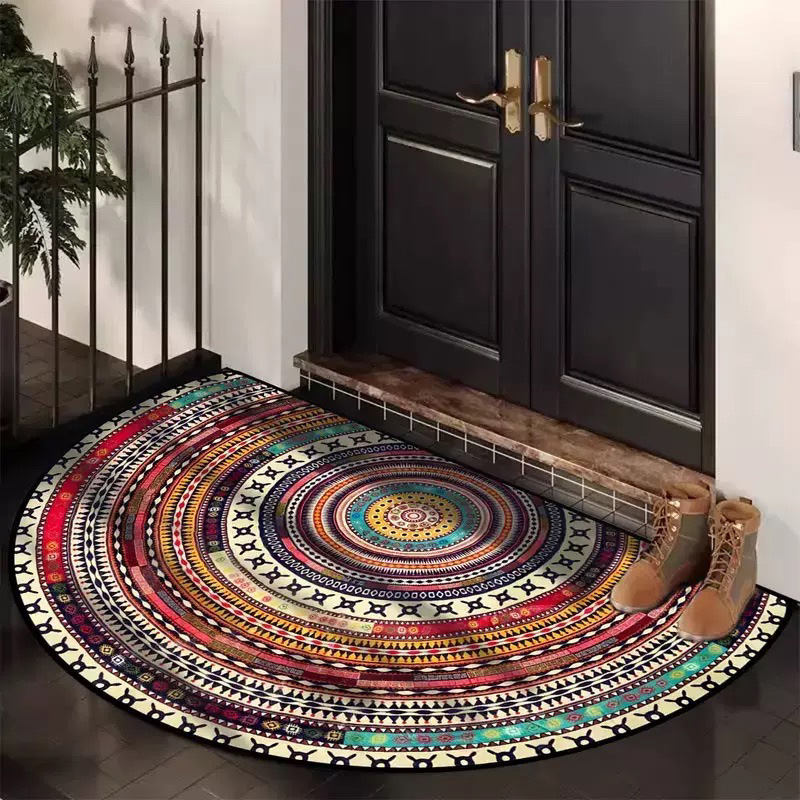 Bohemian Vintage Semi Circular Carpet, Half Round Door Mat,Semi Circle Bathroom Floor Rug,Mandala Boho Bohemian Non-Slip Welcome Entrance Way Absorbent Bath Mat