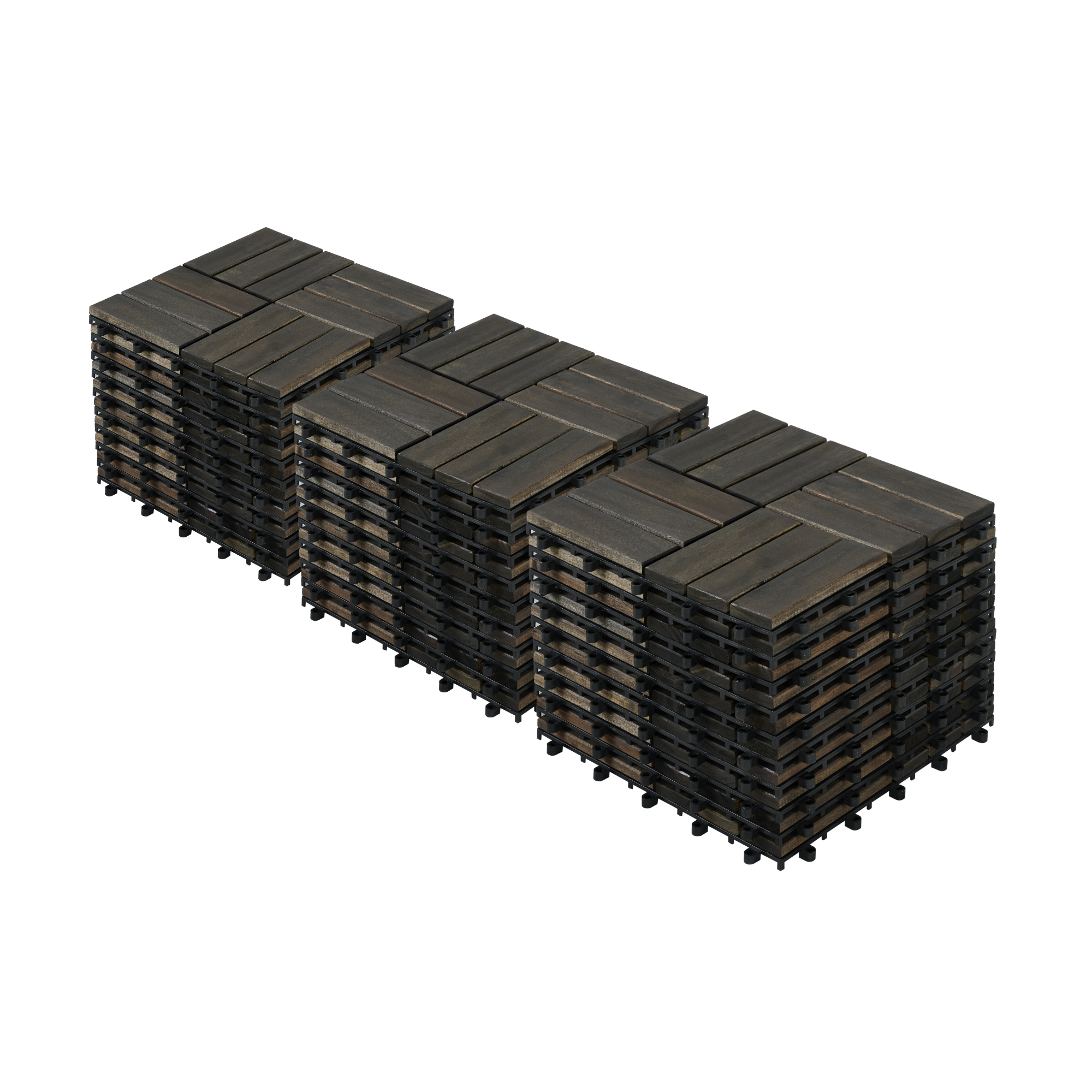 Acacia Wood Interlocking Deck Tiles Checker Pattern, 30 PCS 12inch X 12inch Dark Brown Square Acacia Hardwood Outdoor Flooring For Patio, Bancony, Pool Side