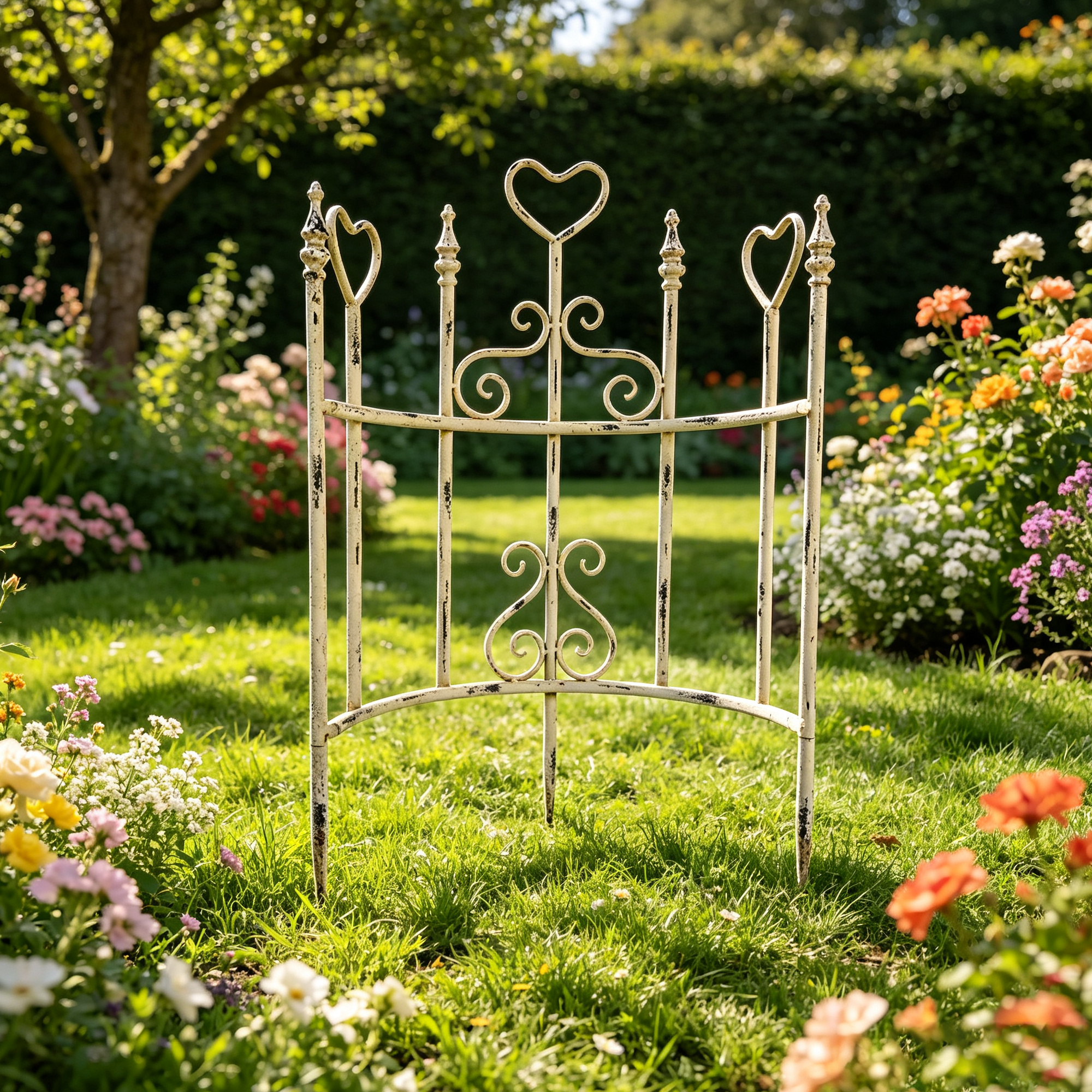 Valla de jardín de hierro, 2 piezas, estilo rústico vintage verde, 29.25x17.51 pulg.