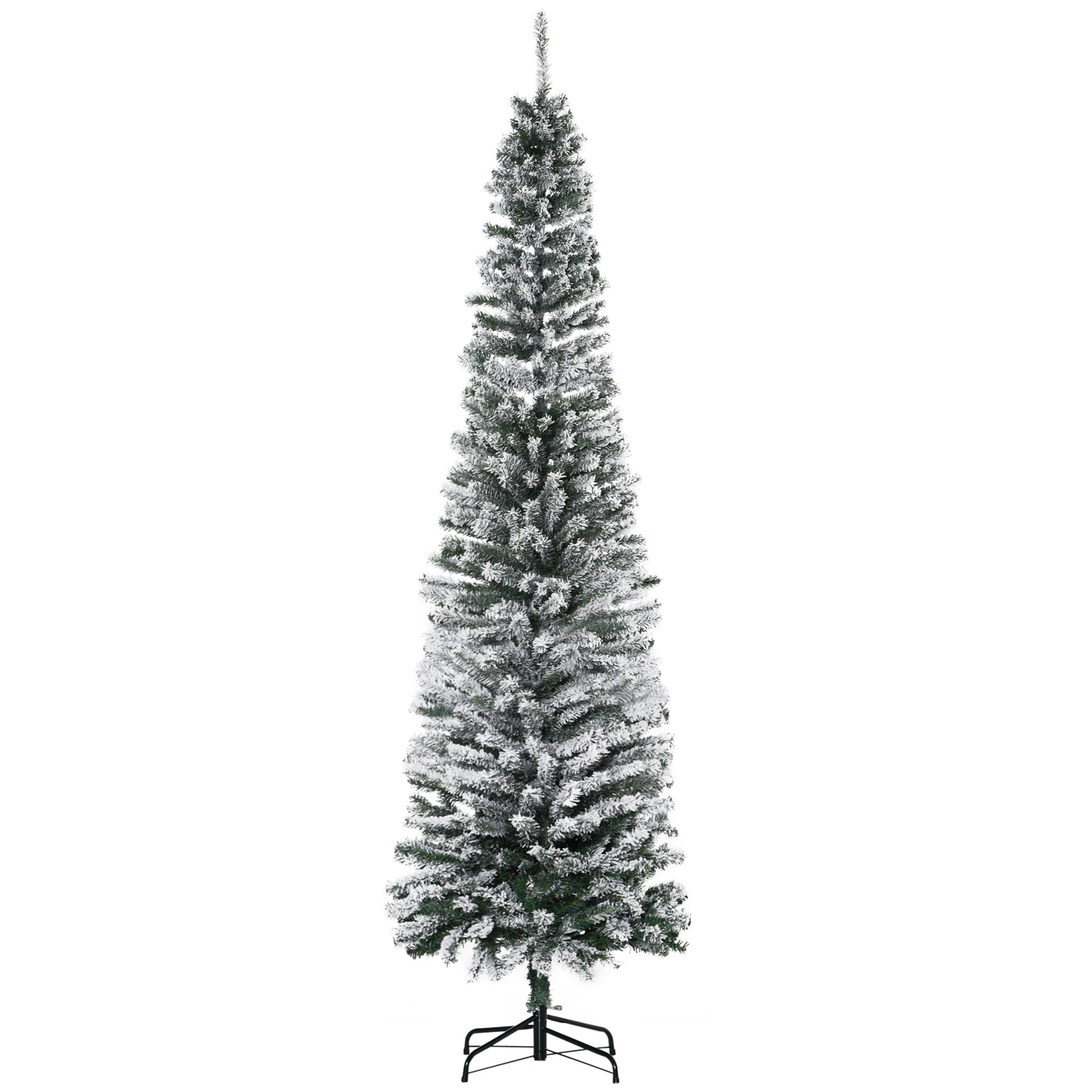 HOMCOM Árbol de Navidad artificial delgado de 7.5 pies, nevado, 738 puntas