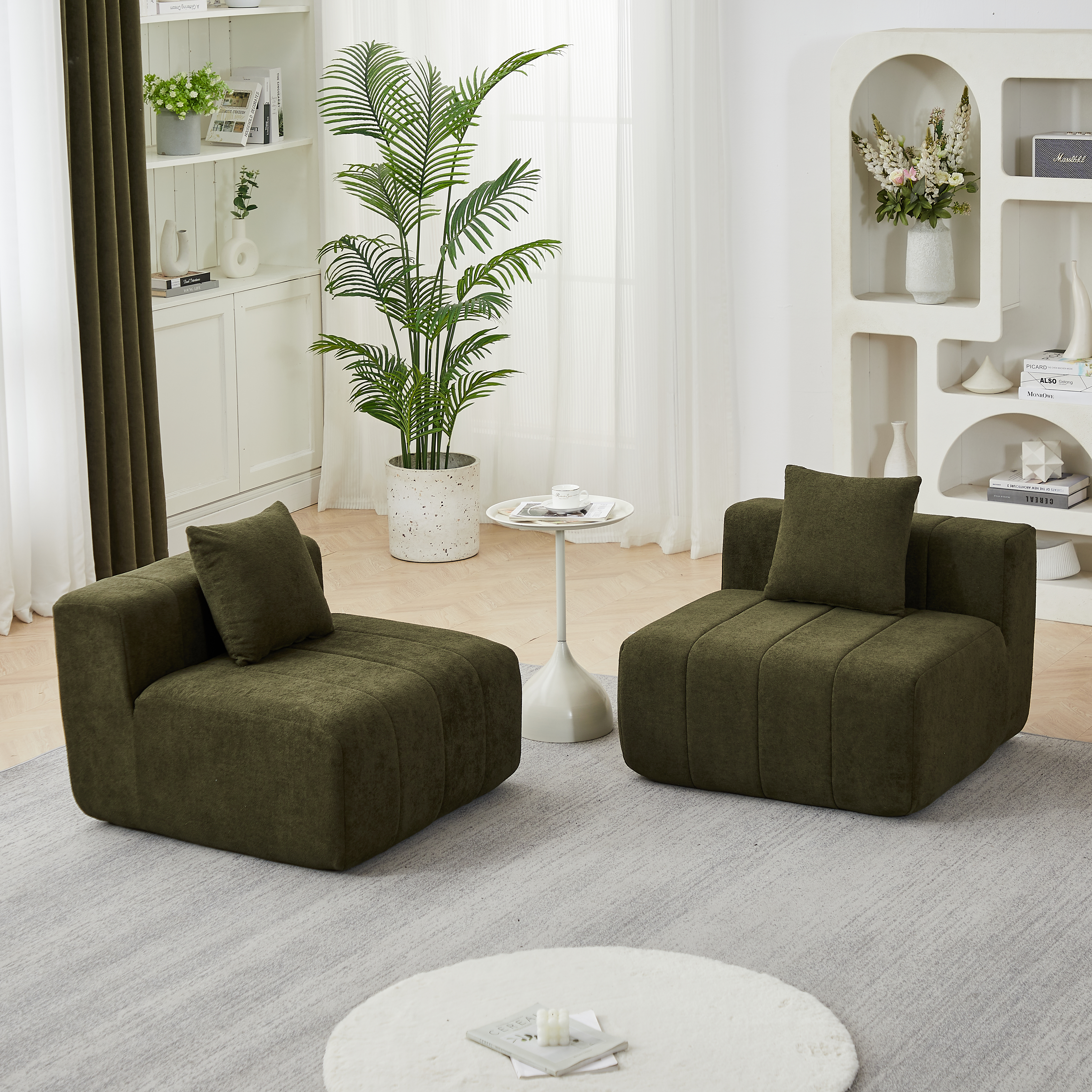 Chenille Sectional Sofa With 2 Pillows,Symmetrical Modular Sofa Sectional For Bedroom, Living Room, Office For Leisure Or Nap, Reading Room, And Lobby
