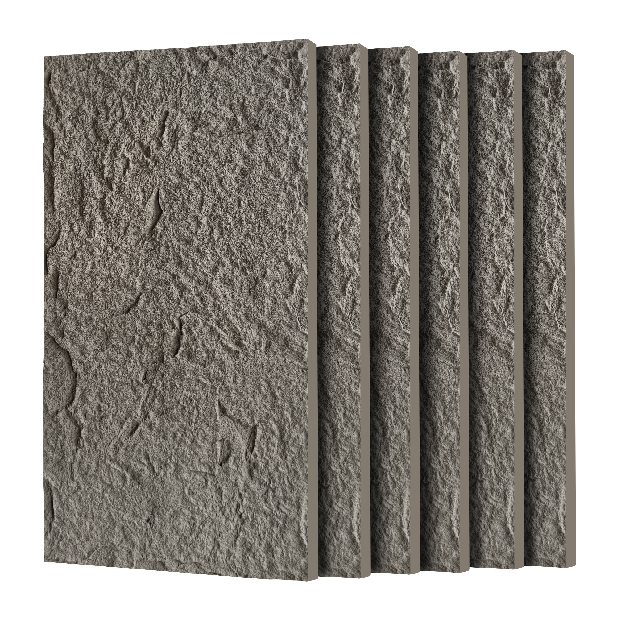 Paneles de pared 3D efecto piedra, 6 piezas, PU, ignífugos, ligeros, impermeables, gris carbón.
