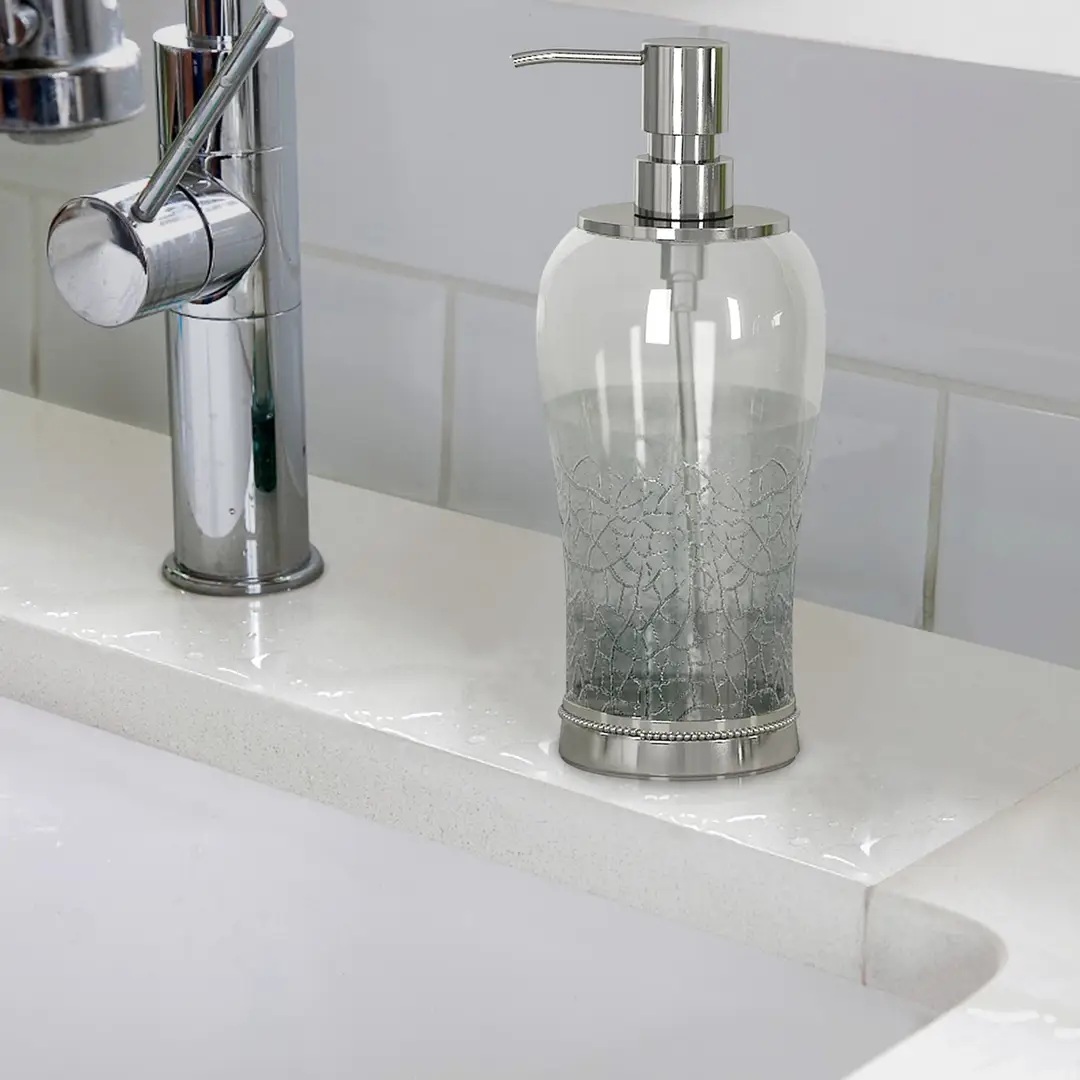 Dispensador de jabón líquido de vidrio craquelado con bomba, para baño y cocina.