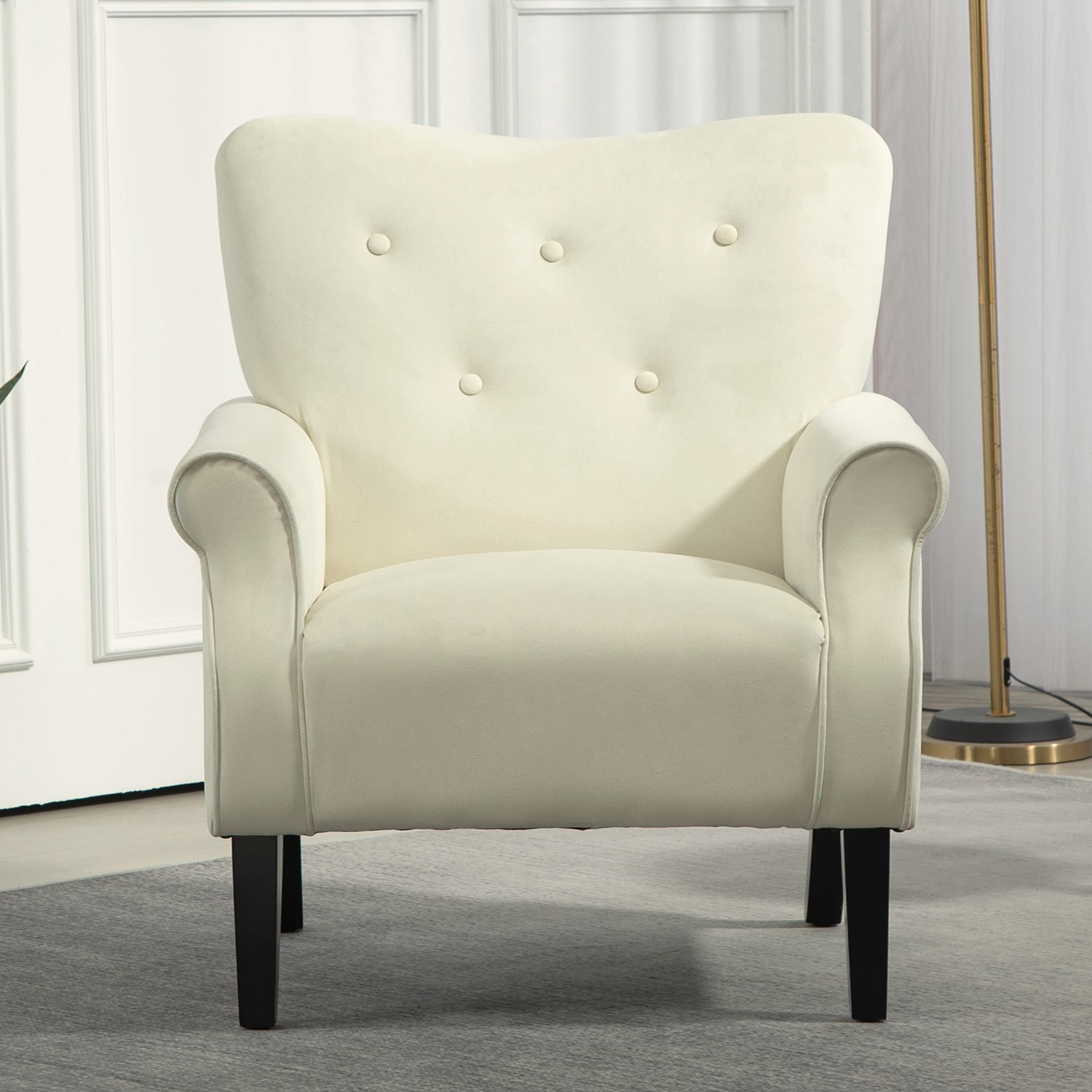 Mid-Century Modern Wingback Accent Chair, Upholstered Fabric Armchair With Sturdy Wood Legs, High-Back Padded Club Chair For Living Room Bedroom Office