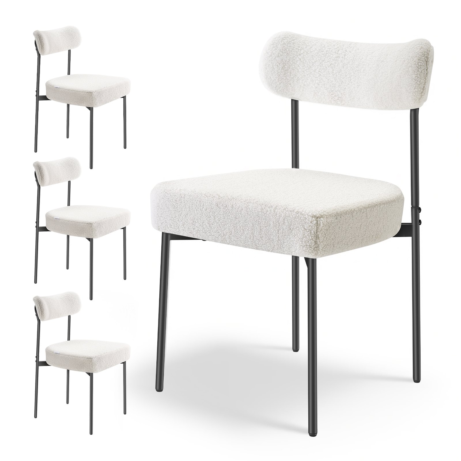 Set Of 4 Boucle Dining Chairs Modern Kitchen Chair Curved Backrest Metal Legs