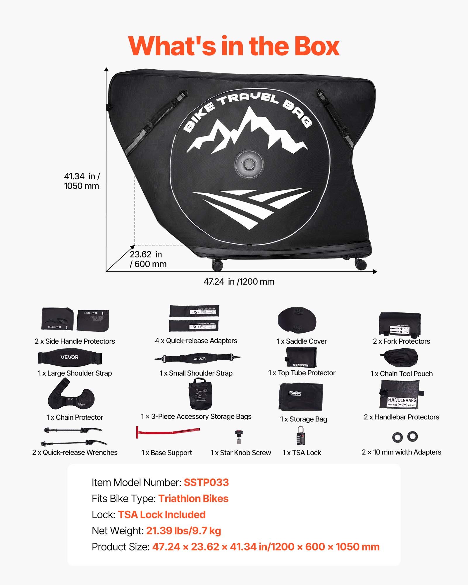 Triathlon Bike Travel Bag, Transport Bicycle Storage Carry Bag With TSA Lock & Dual Zipper, Triathlon Bicycle Case Max. Wheelbase 42 In For Travel, Outdoor Use, Train Airplane Subway Transport