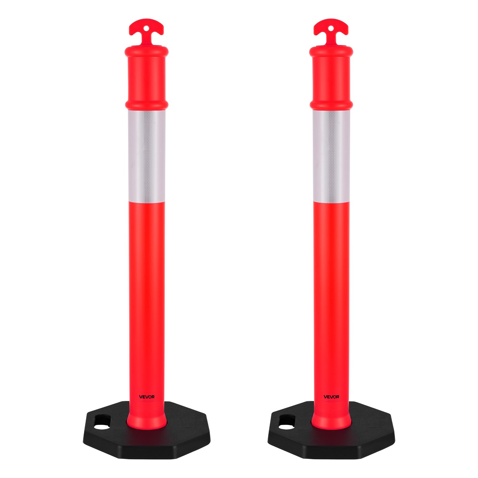 2 Pack Traffic Delineator Posts, 48 Inches Traffic Safety Cones With Weighted Base And Reflective Strips, Heavy Duty Delineator Posts For Construction Site, Parking Lot, Crowd Control, Red