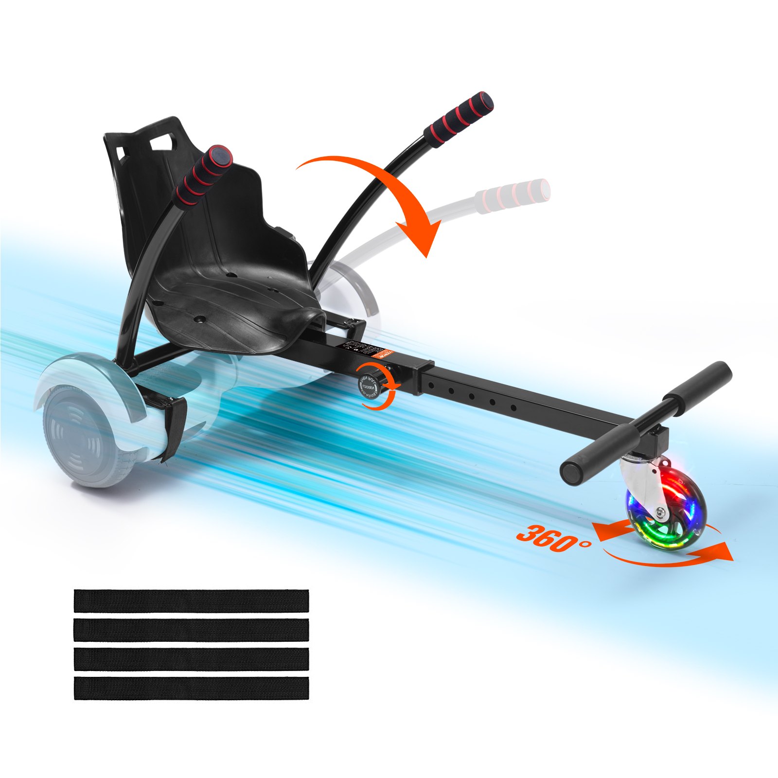Hoverboard Seat Attachment, For 6.5" 8" 8.5" 10" Hoverboards, With LED Lights, Grips Control, Adjustable Frame Length And 220 LBS Load Capacity, Hover Board Go Karts Accessory, For Kids Adults