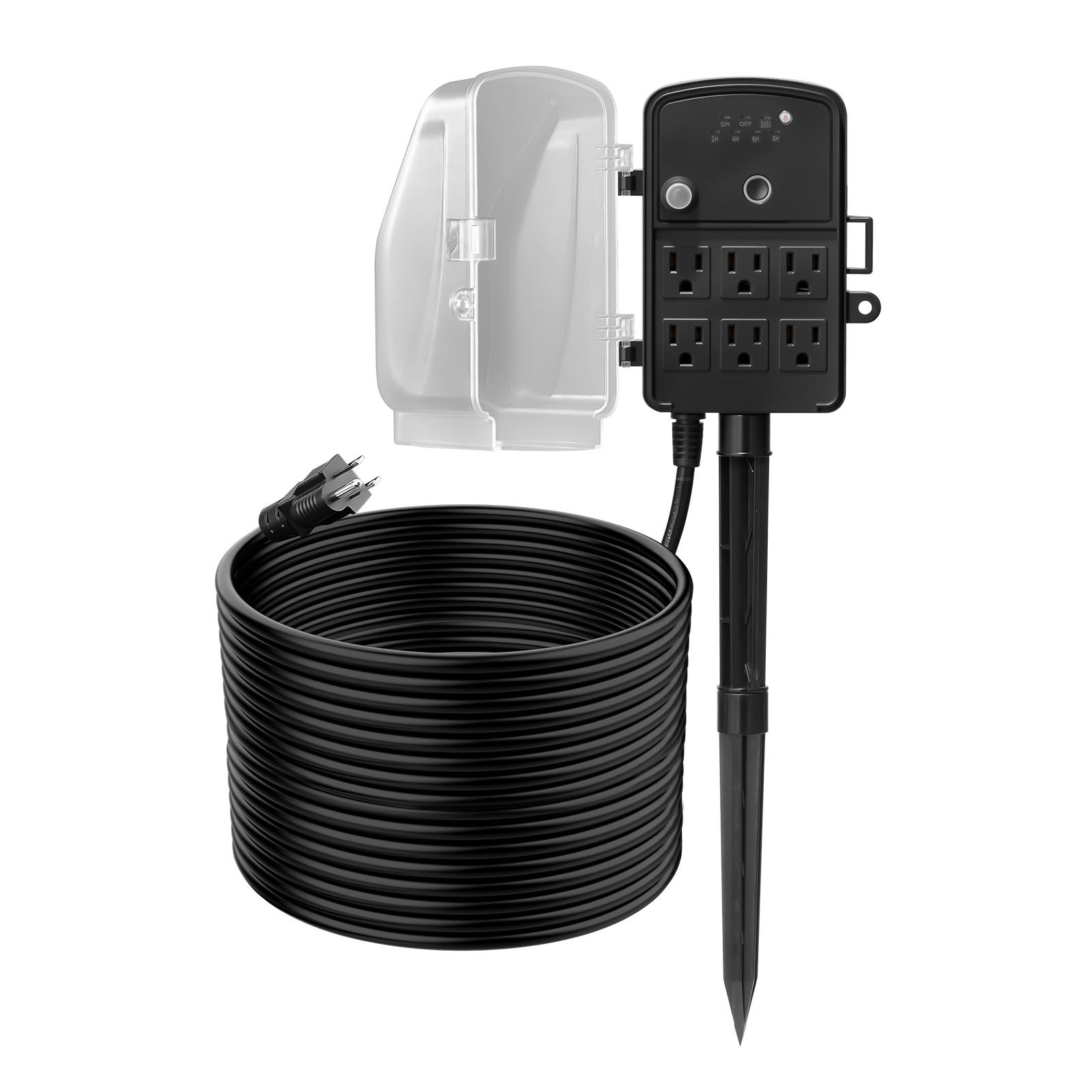 Regleta de exterior impermeable con 6 tomas, cable de 100 pies y temporizador, 1625W/13A
