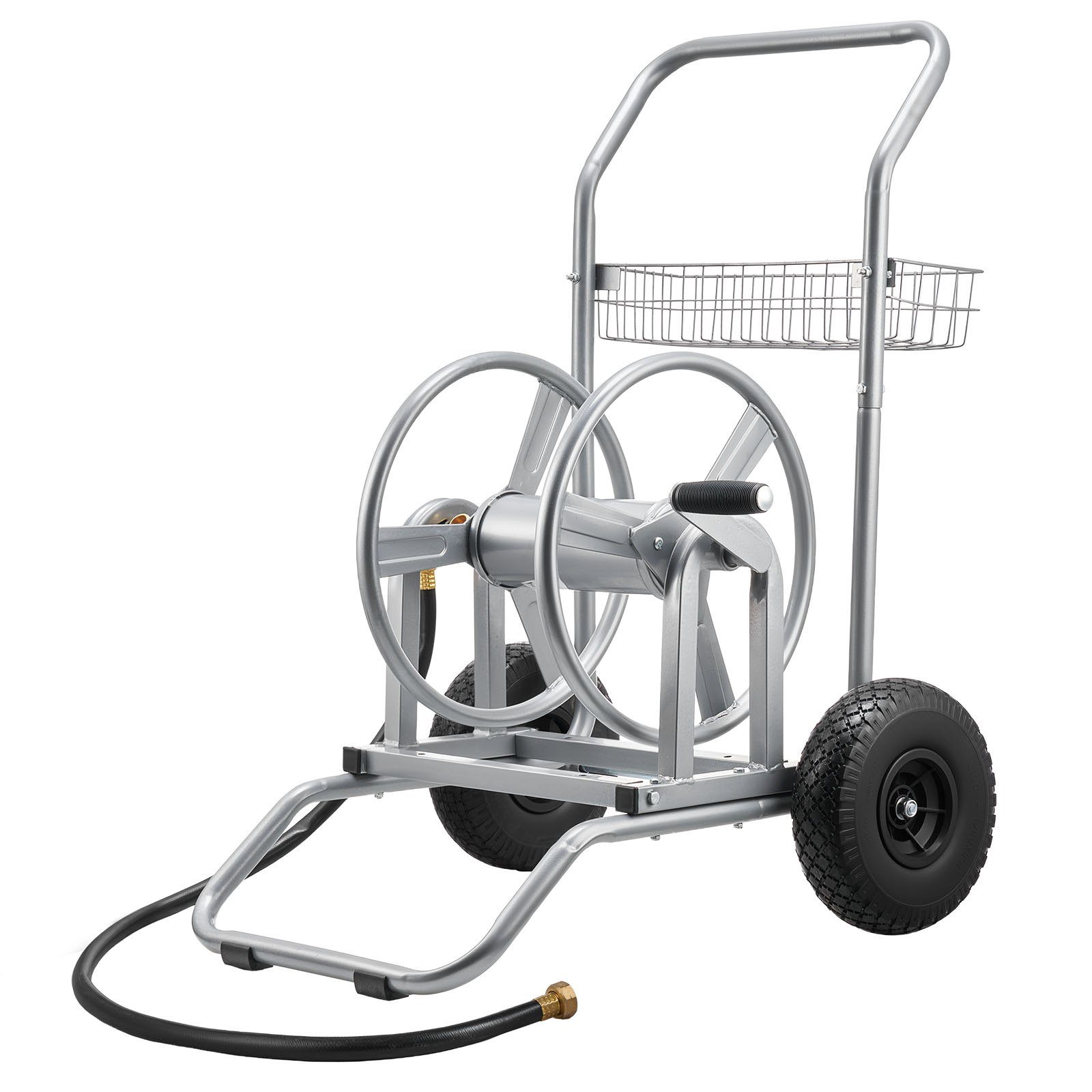 Water Hose Reel Cart, 200/300ft High-Pressure Garden Hose Cart, Hoses Reel Carts With Two Wheels, Handle & Heavy-Duty Mesh Storage Basket, Dual-Purpose Portable Hoses Reels For Garden, Car, Pet