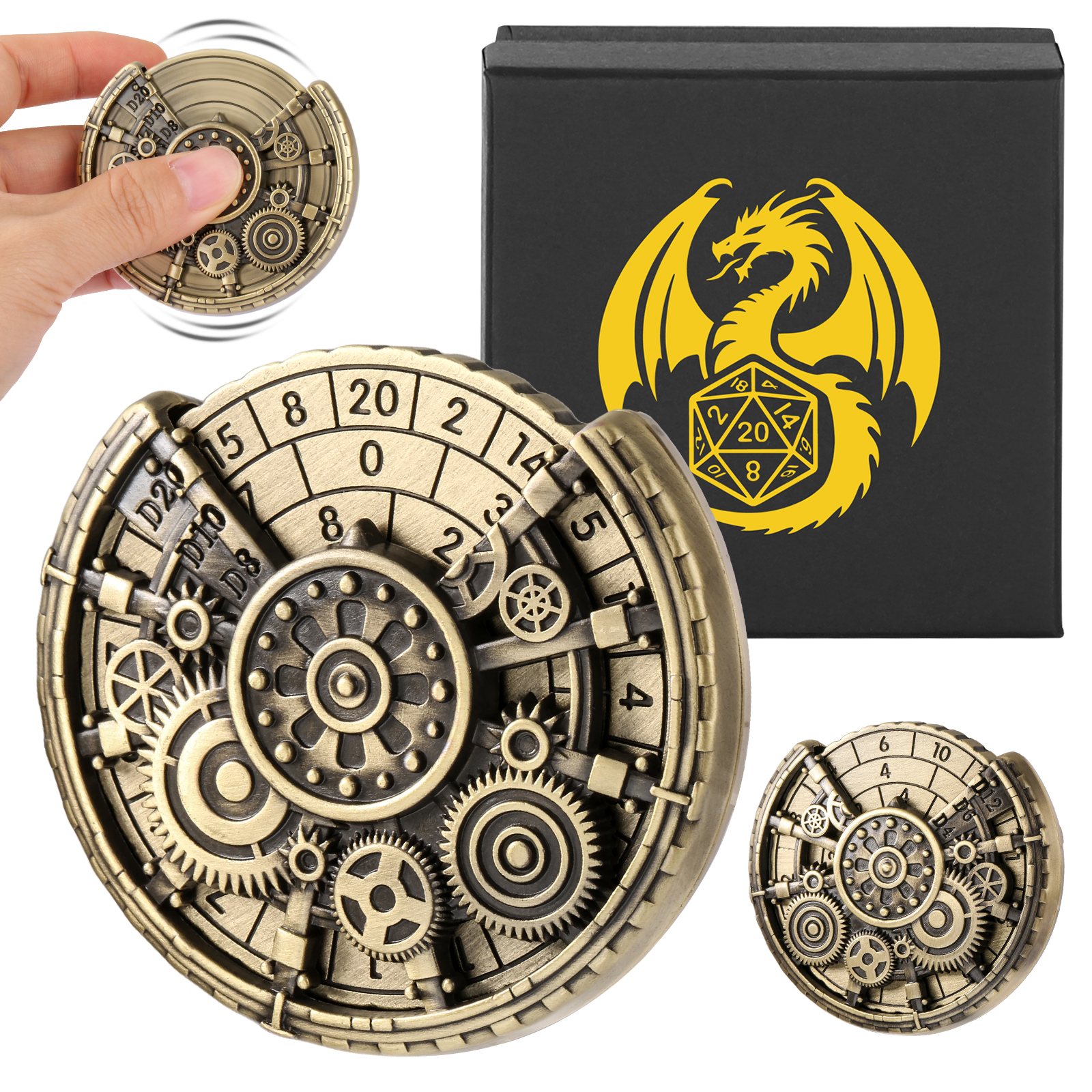 Set de Dados DND para Juegos de Rol con Giroscopio y Rueda Retro, en Caja de Regalo