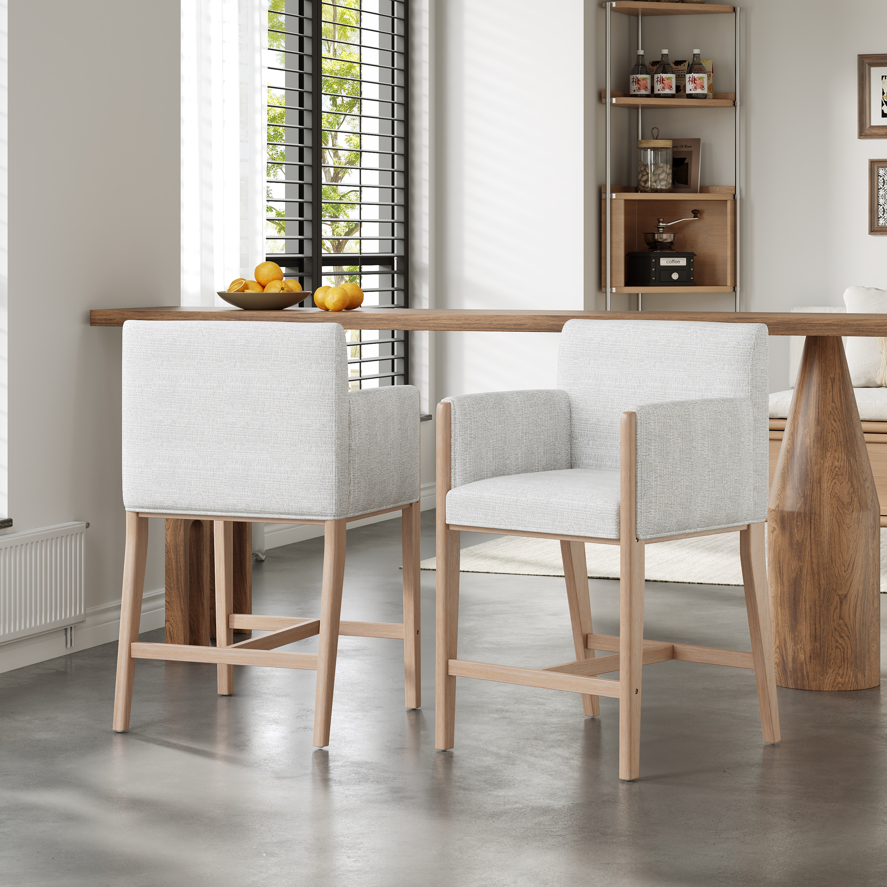 24 Seat Height Upholstered Counter Stools With Arms For Kitchen Island Dining Room, Set Of 2