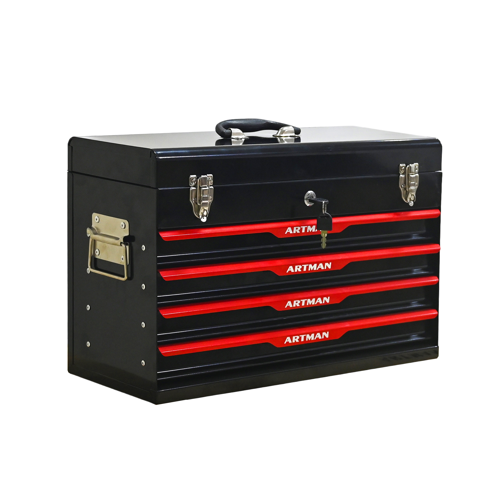 Caja de herramientas portátil de acero de 20 pulgadas con cajones y cerradura, negra.