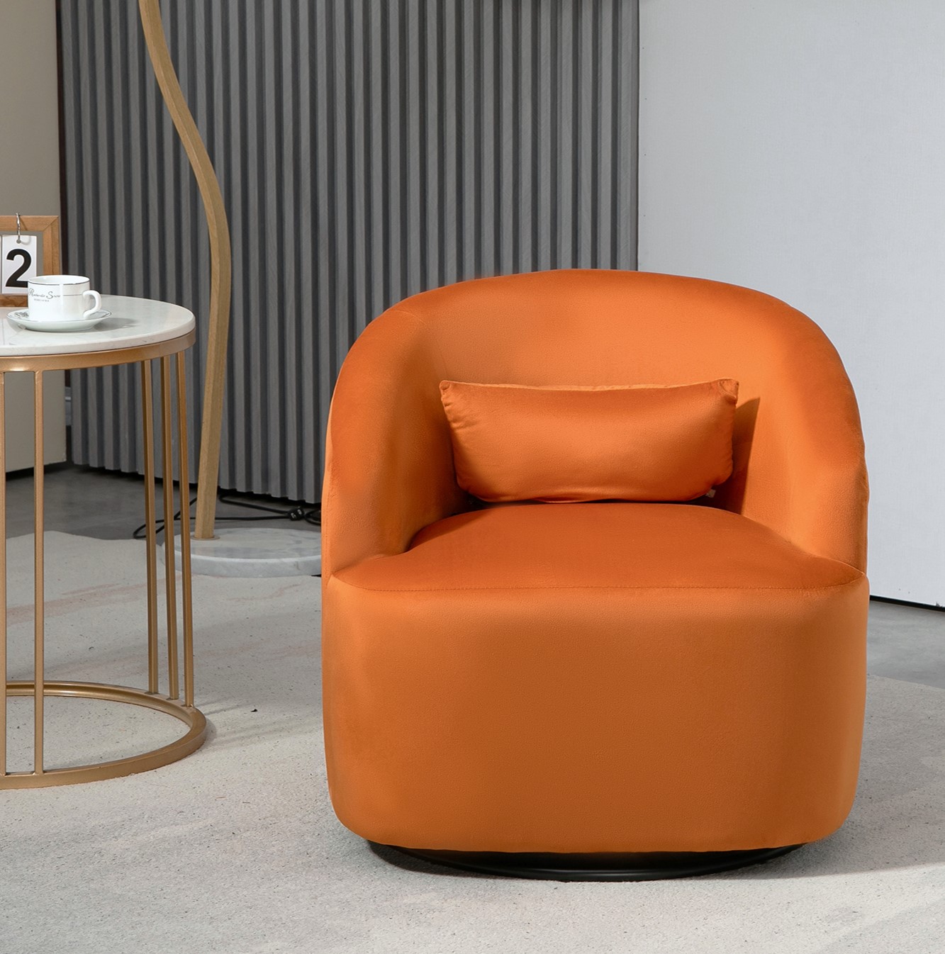 363 Degree Swivel Barrel Accent Chair, Velvet Upholstered Curved Armchair, Fully Assembled Contemporary Leisure Chair For Living Room Bedroom Office