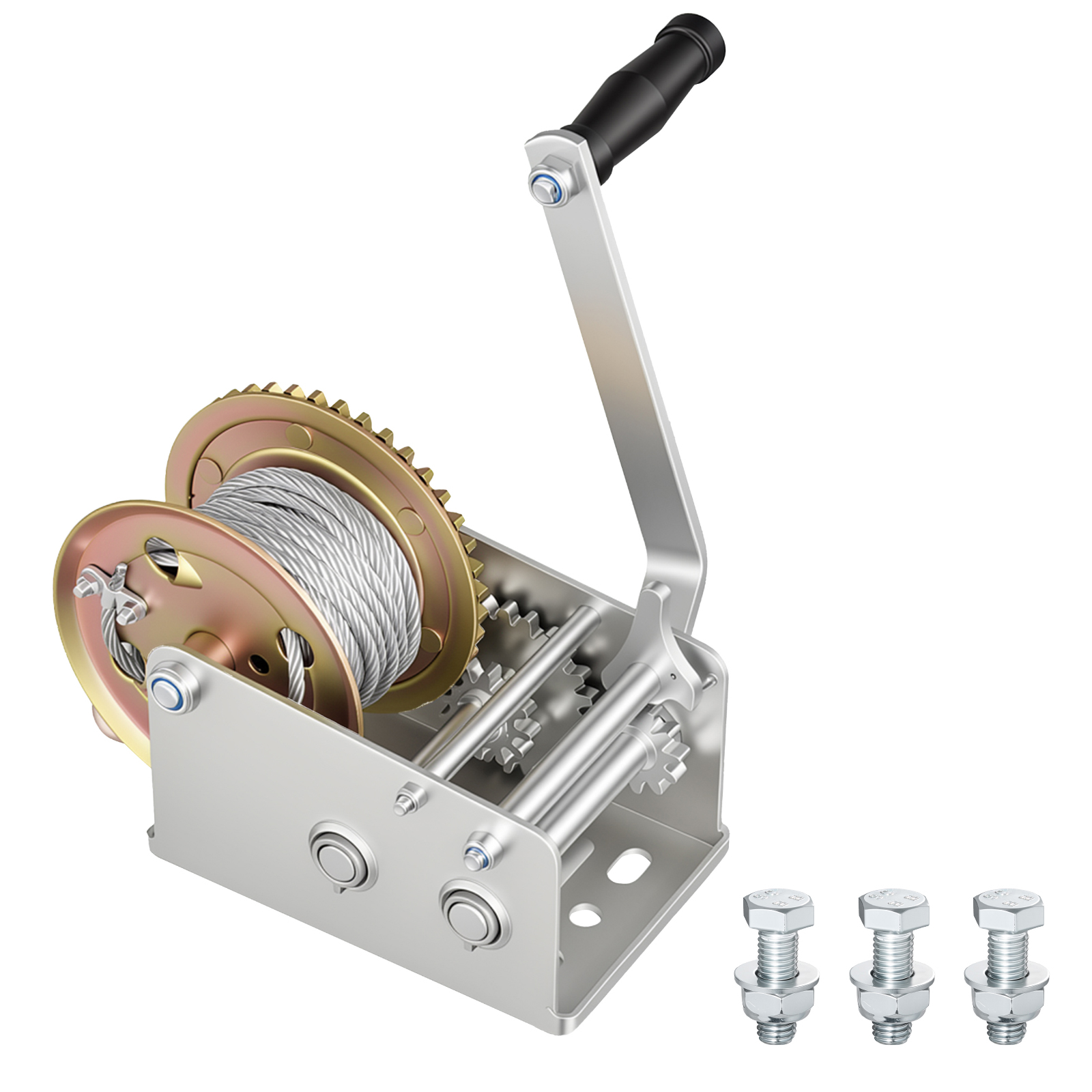 Boat Winch, 3500 Lbs Hand Winch, Heavy Duty Manual Rope Crank With 32.8ft Steel Wire, Portable Two-Way Ratchet, 2 Speed Switchable, Anti-Slip Handle Gear For Boat Trailer ATV Towing